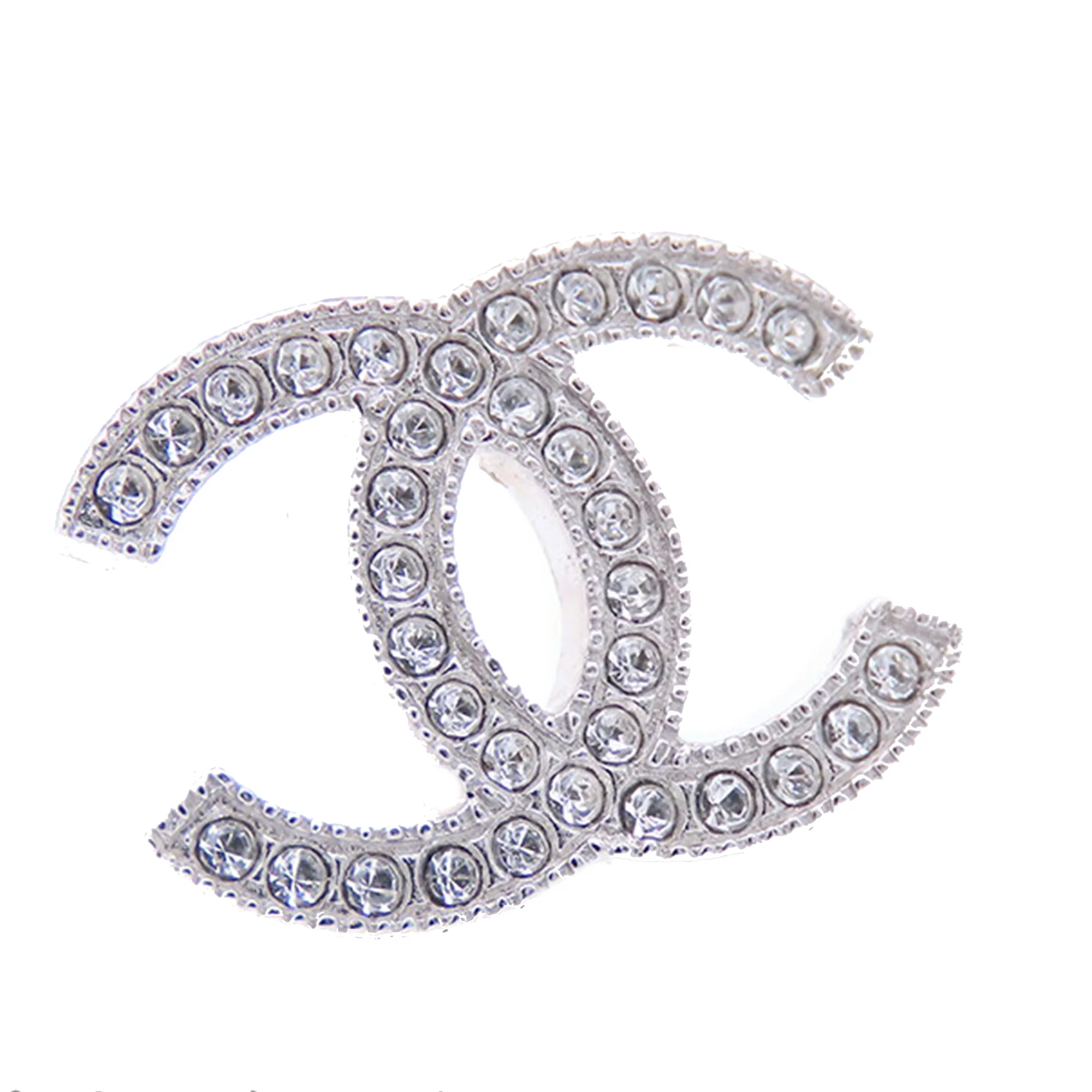 Chanel | Pre-Owned Silver Rhinestones CC Push Back Earrings | Silver - Image 4
