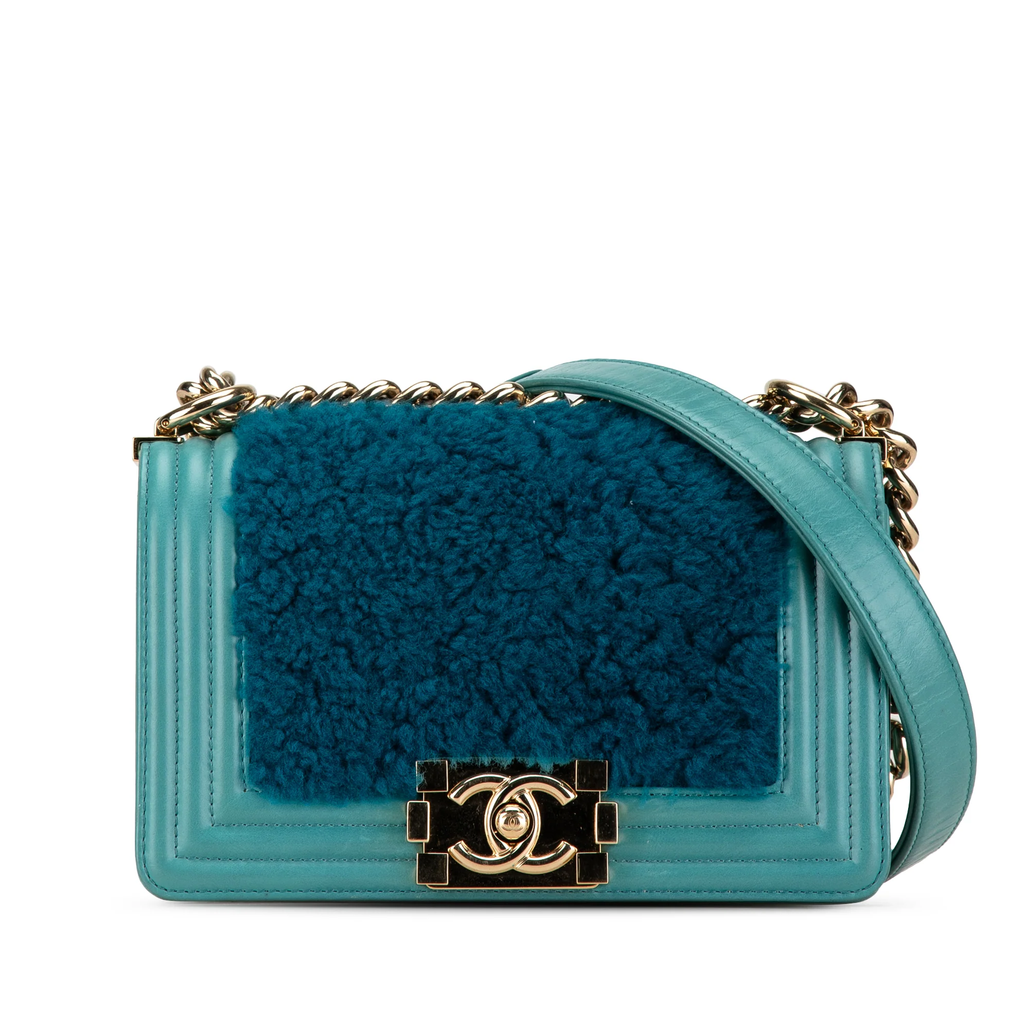 Chanel | Pre-Owned Small Bicolor Shearling Boy Flap | Blue/Turquoise