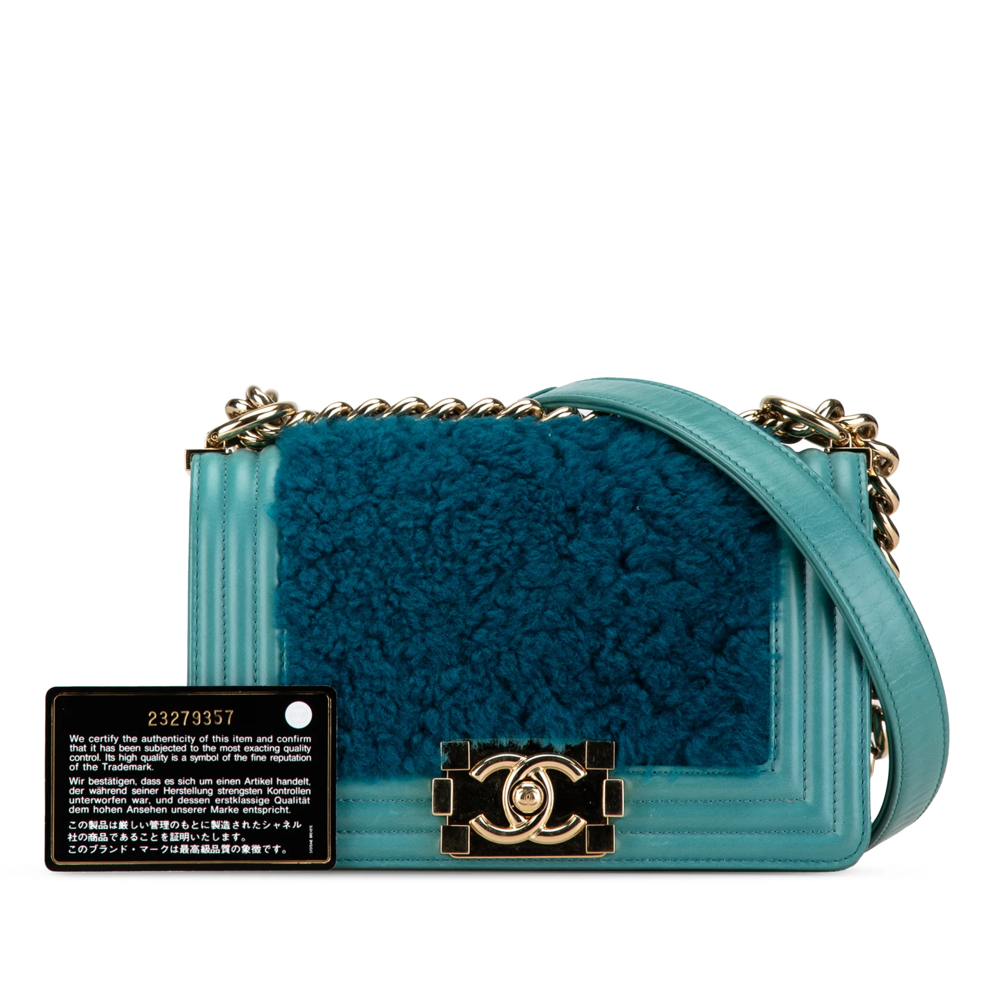 Chanel | Pre-Owned Small Bicolor Shearling Boy Flap | Blue/Turquoise - Image 8
