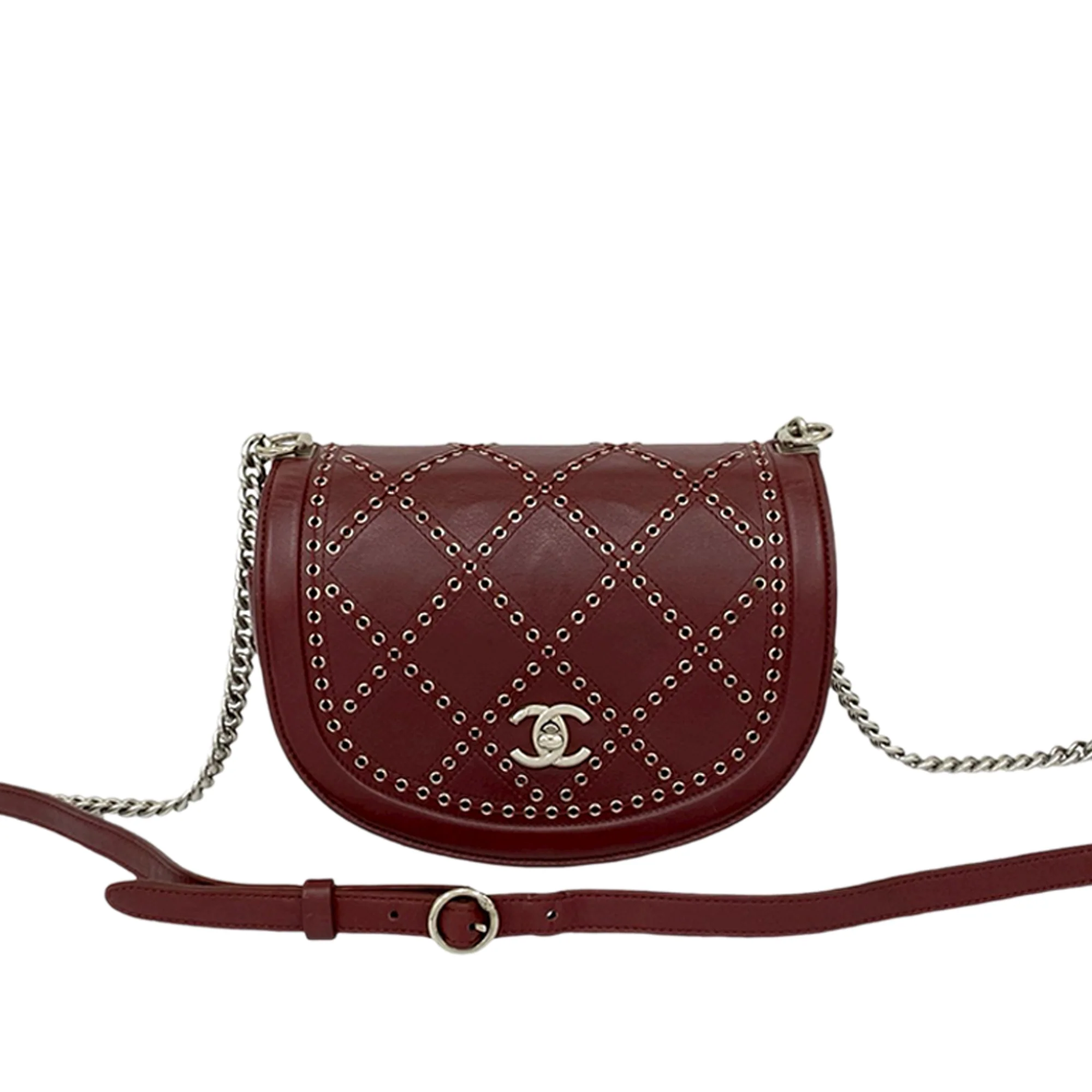 Chanel | Pre-Owned Small Calfskin Coco Eyelets Round Flap | Red/Burgundy