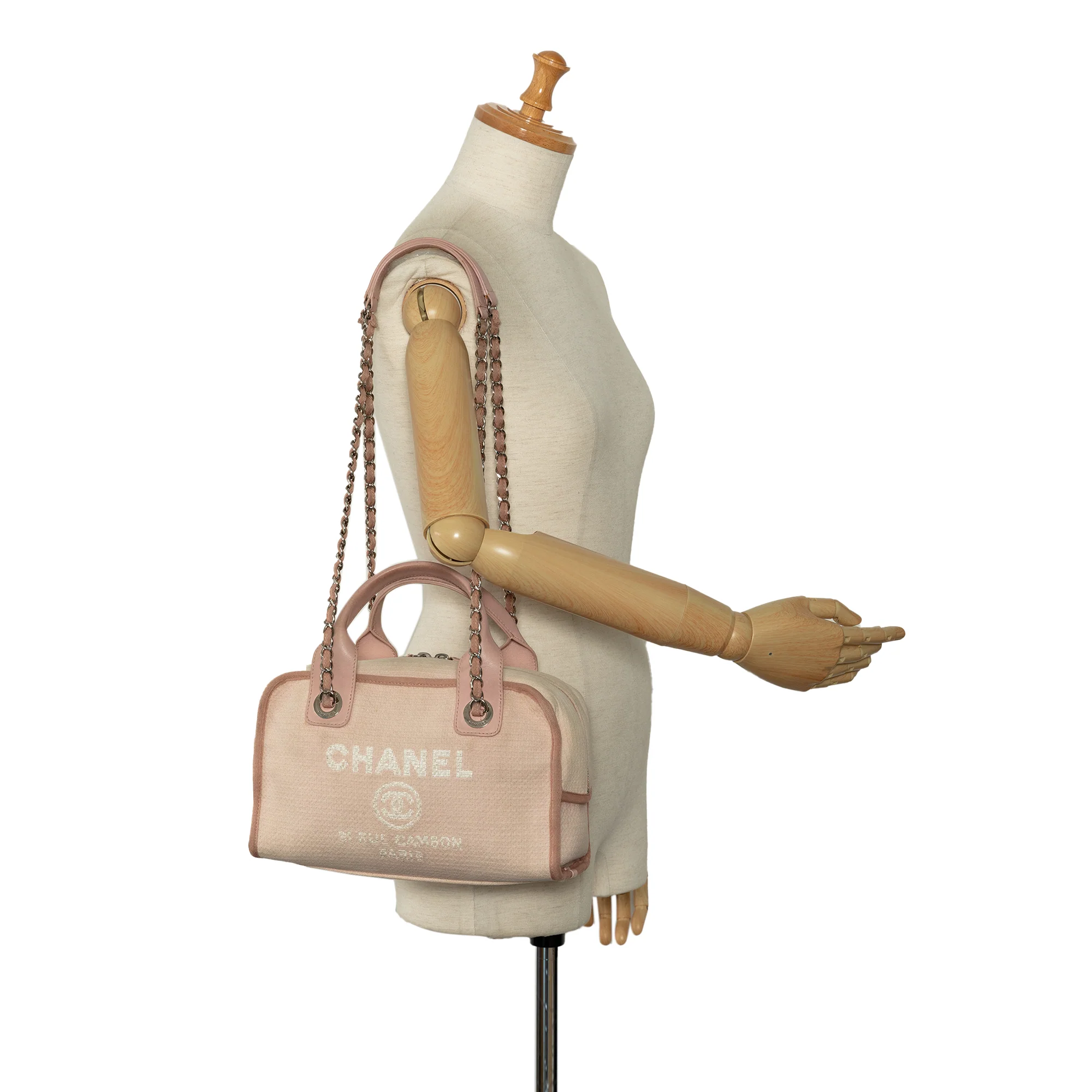Chanel | Pre-Owned Small Canvas Deauville Bowling Bag | Pink/Light Pink - Image 8