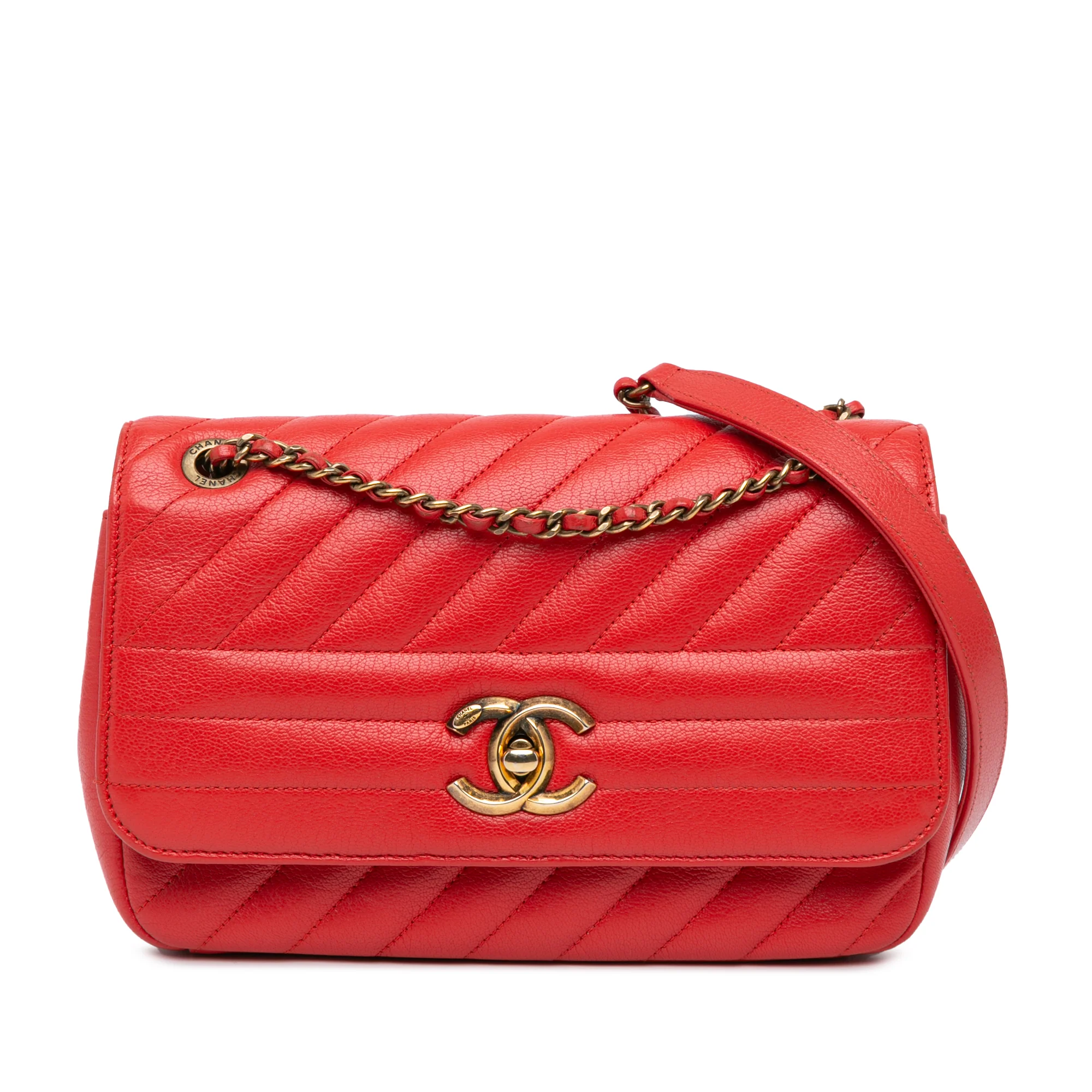 Chanel | Pre-Owned Small Diagonal Quilted Goatskin Flap | Red