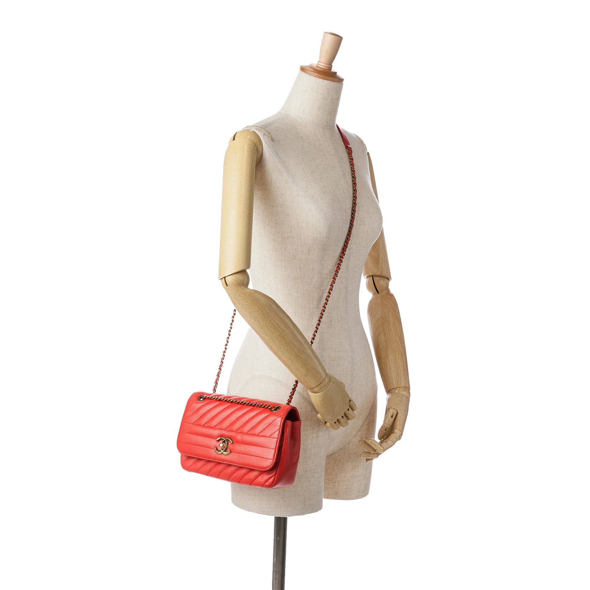 Chanel | Pre-Owned Small Diagonal Quilted Goatskin Flap | Red - Image 9