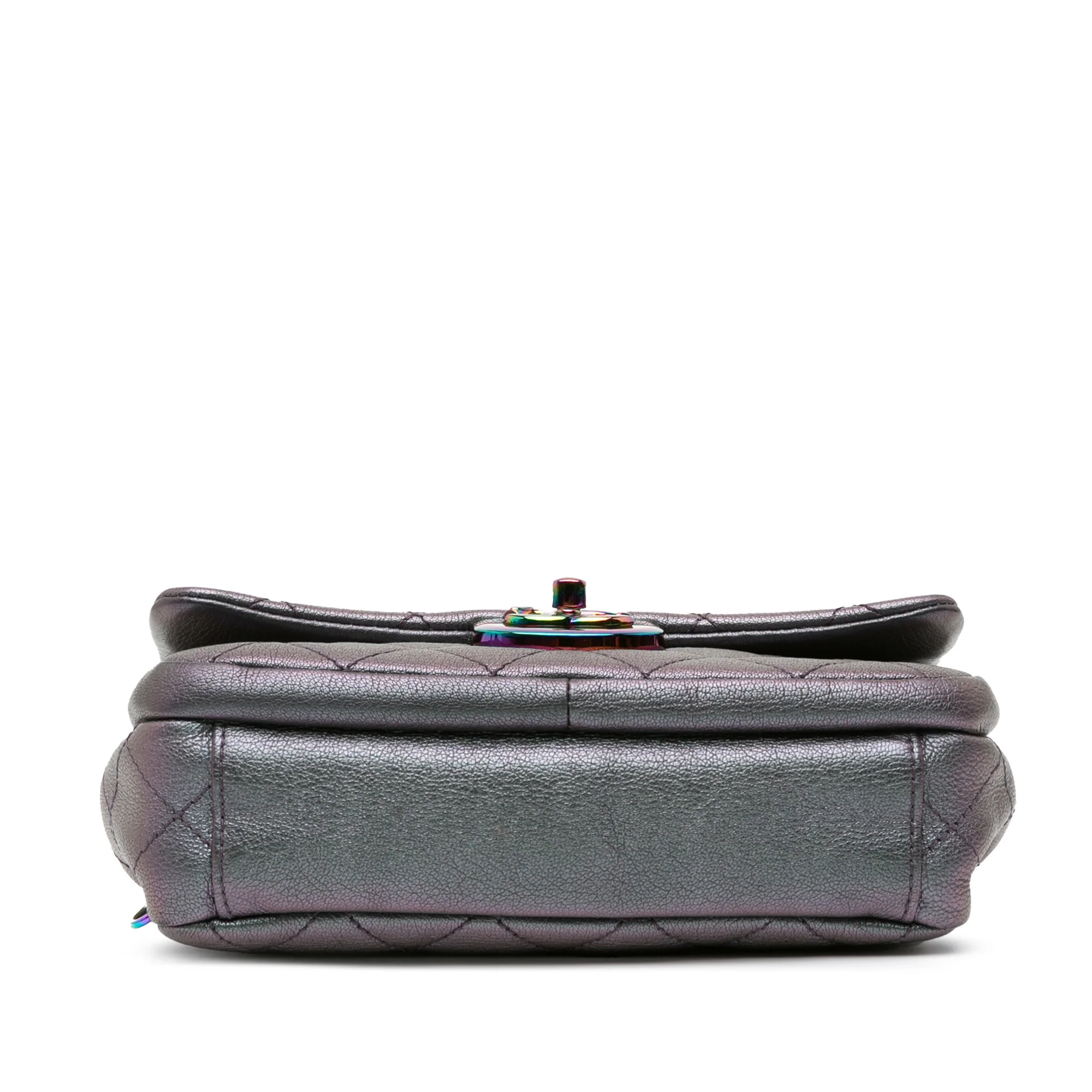 Chanel | Pre-Owned Small Iridescent Goatskin Rainbow Hardware Double Carry Waist Chain Flap | Purple - Image 3