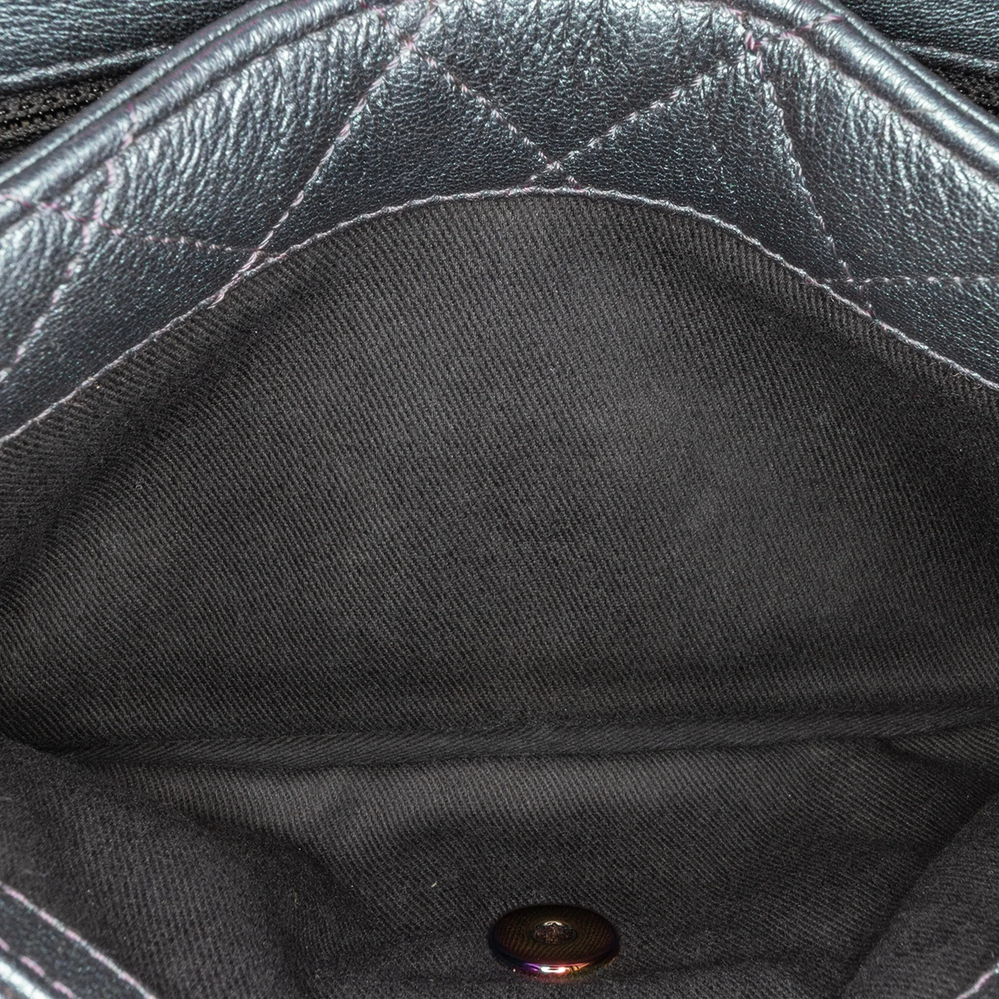 Chanel | Pre-Owned Small Iridescent Goatskin Rainbow Hardware Double Carry Waist Chain Flap | Purple - Image 5