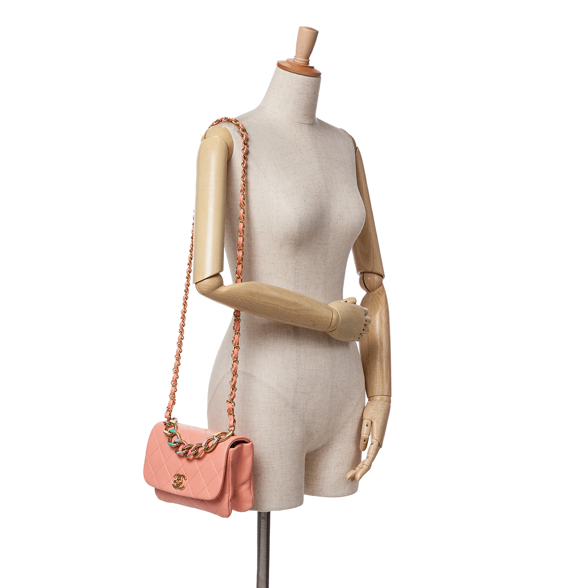 Chanel | Pre-Owned Small Lambskin Color Match Flap | Pink/Salmon - Image 2