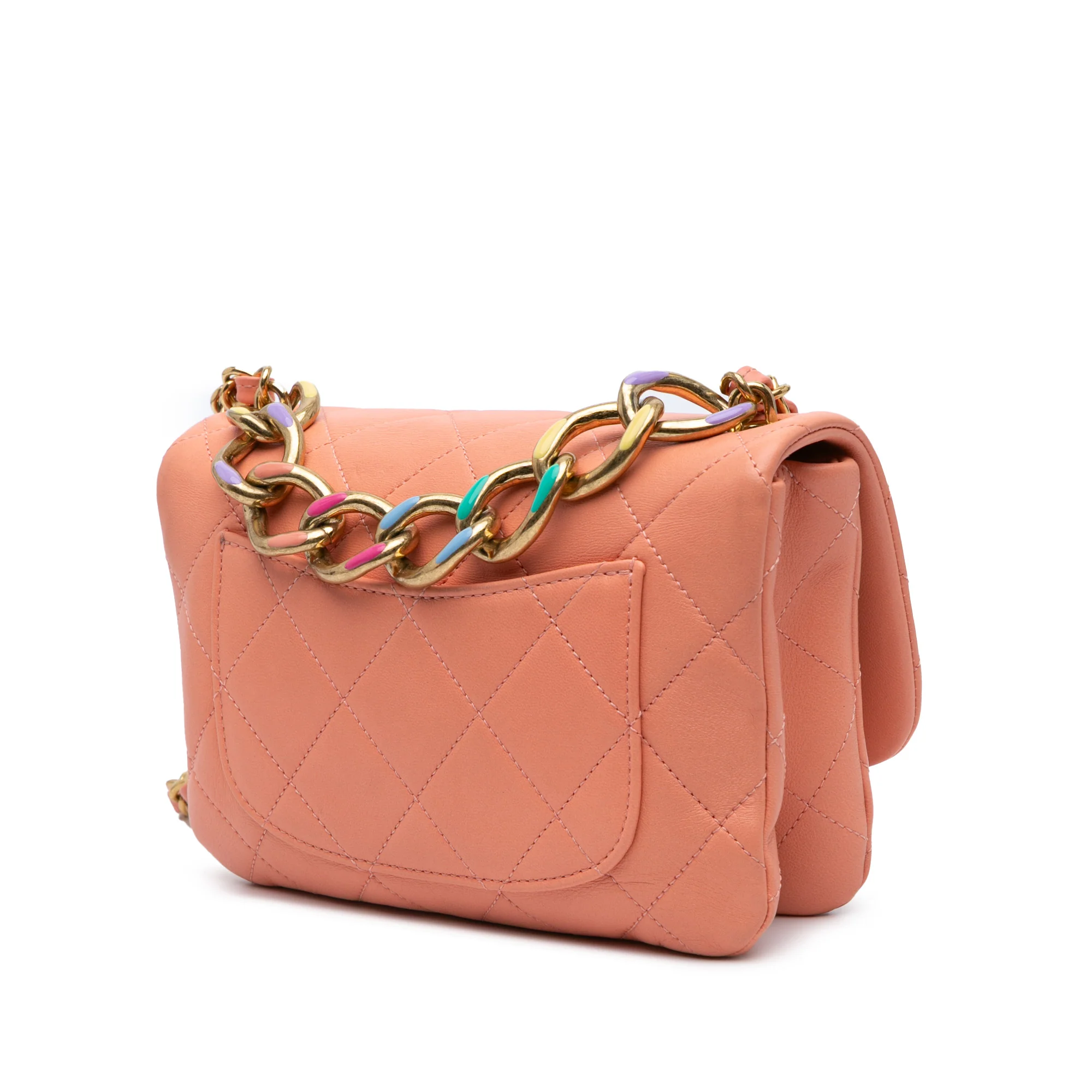 Chanel | Pre-Owned Small Lambskin Color Match Flap | Pink/Salmon - Image 3