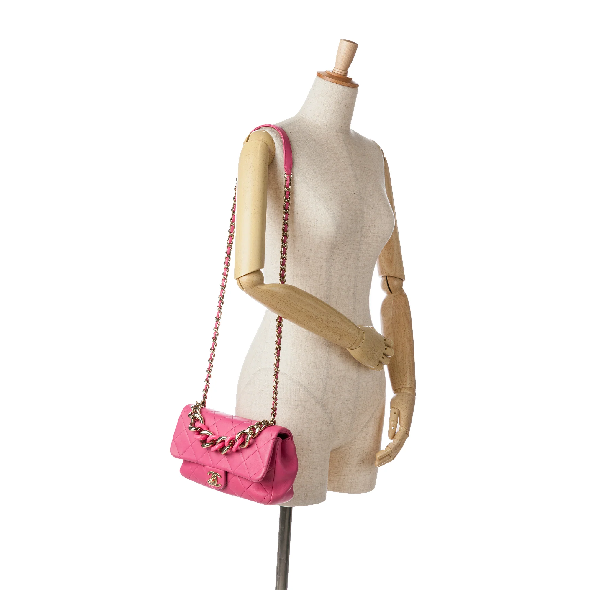 Chanel | Pre-Owned Small Lambskin Elegant Chain Single Flap | Pink/Dark Pink - Image 8