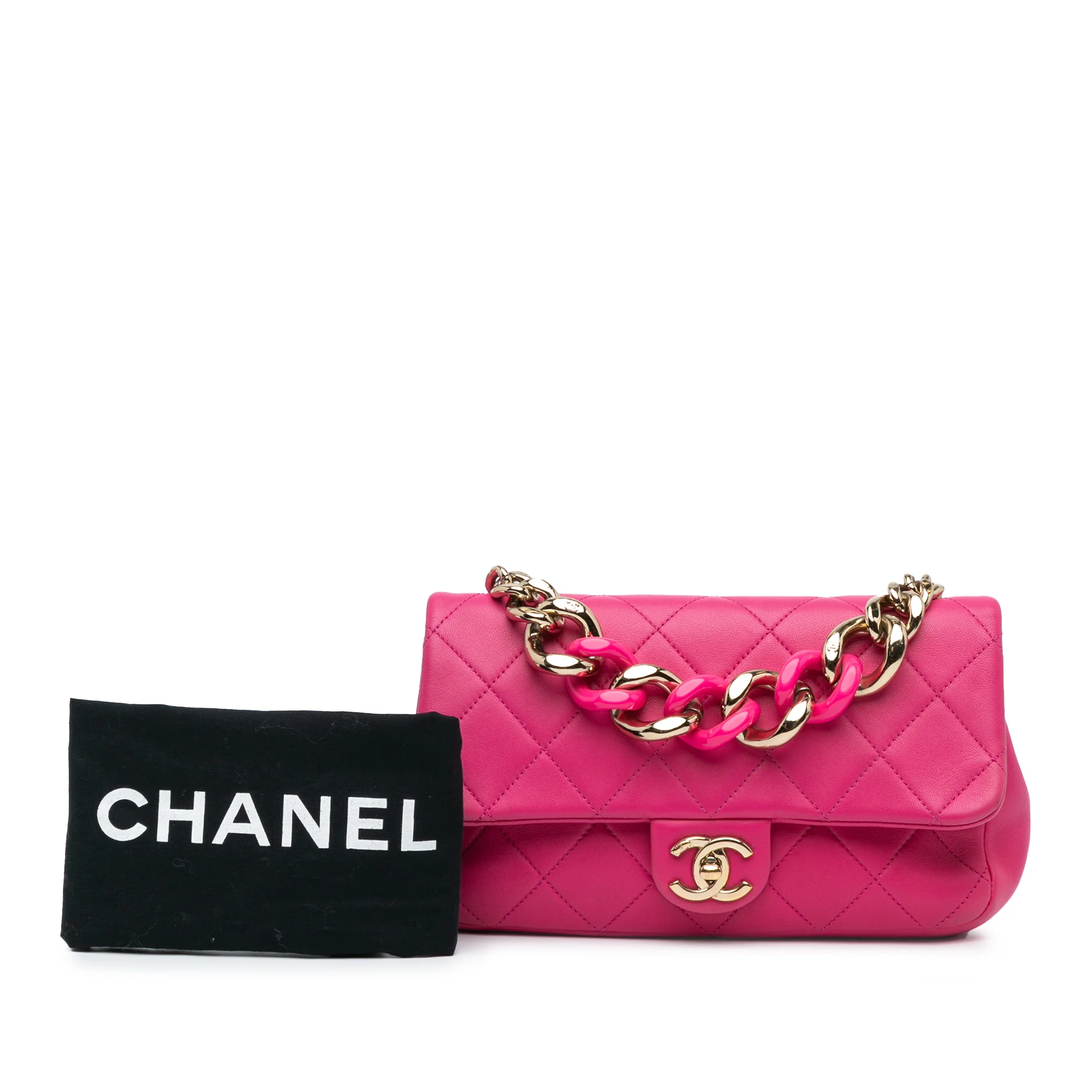 Chanel | Pre-Owned Small Lambskin Elegant Chain Single Flap | Pink/Dark Pink - Image 9
