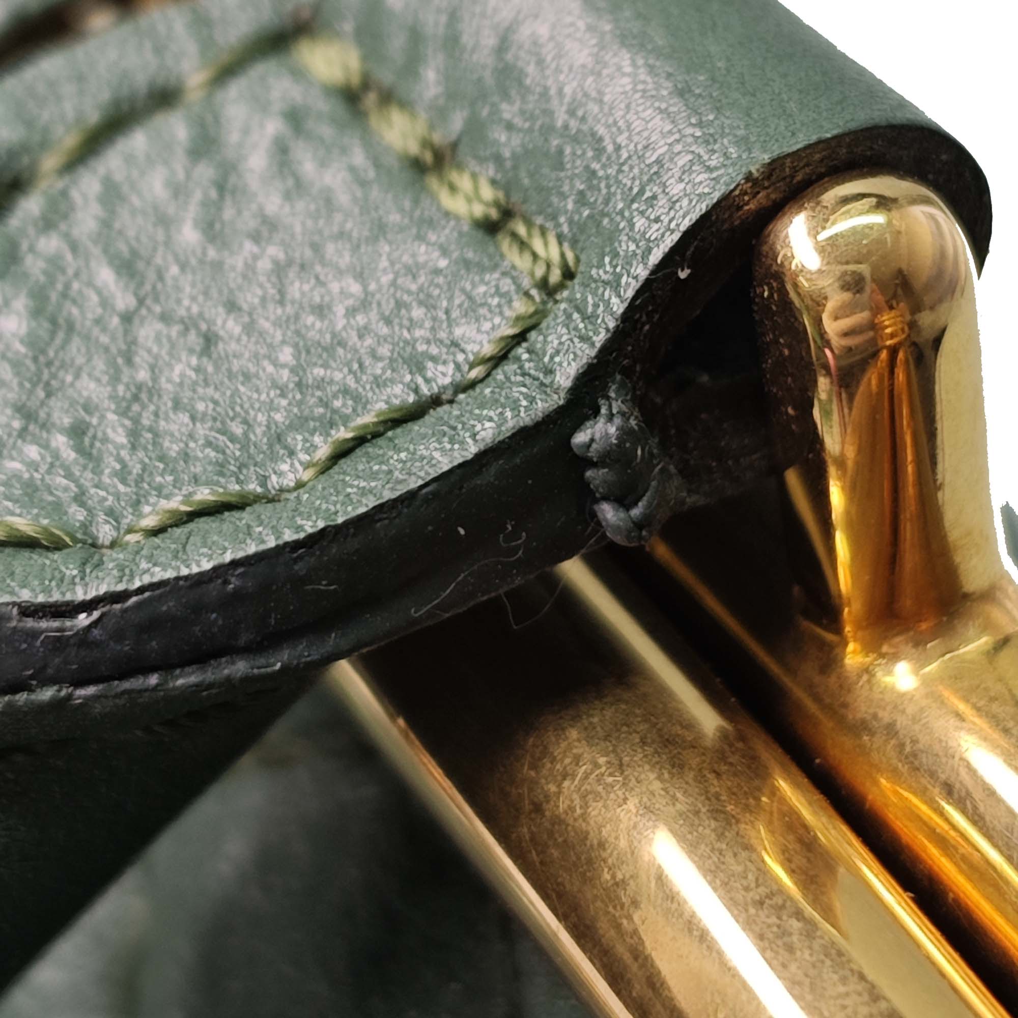 Chanel | Pre-Owned Small Quilted Calfskin Colosseum Lock Frame Bowling Bag | Green/Dark Green - Image 10