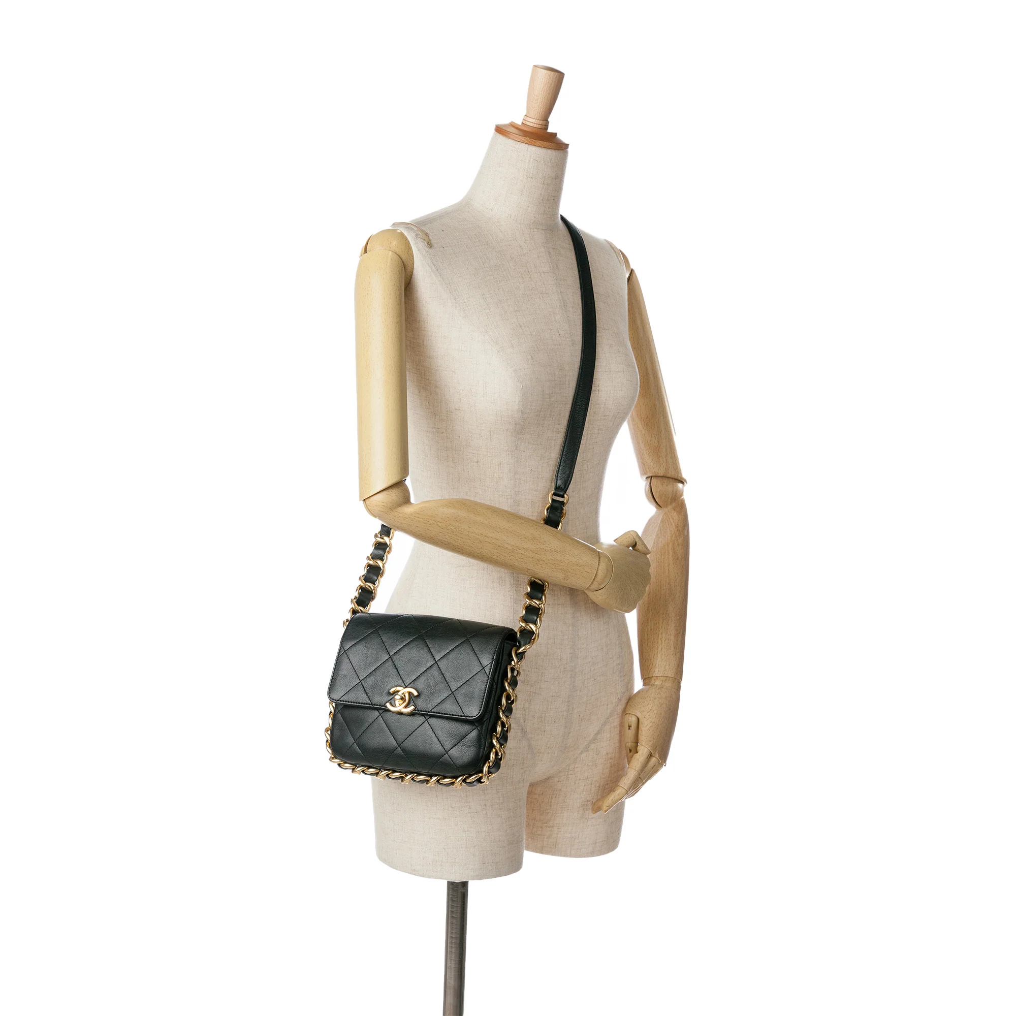 Chanel | Pre-Owned Small Quilted Calfskin Framing Chain Flap - I | Black - Image 7