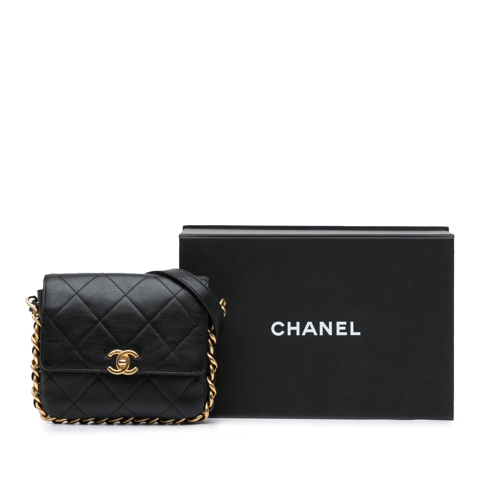 Chanel | Pre-Owned Small Quilted Calfskin Framing Chain Flap - I | Black - Image 8