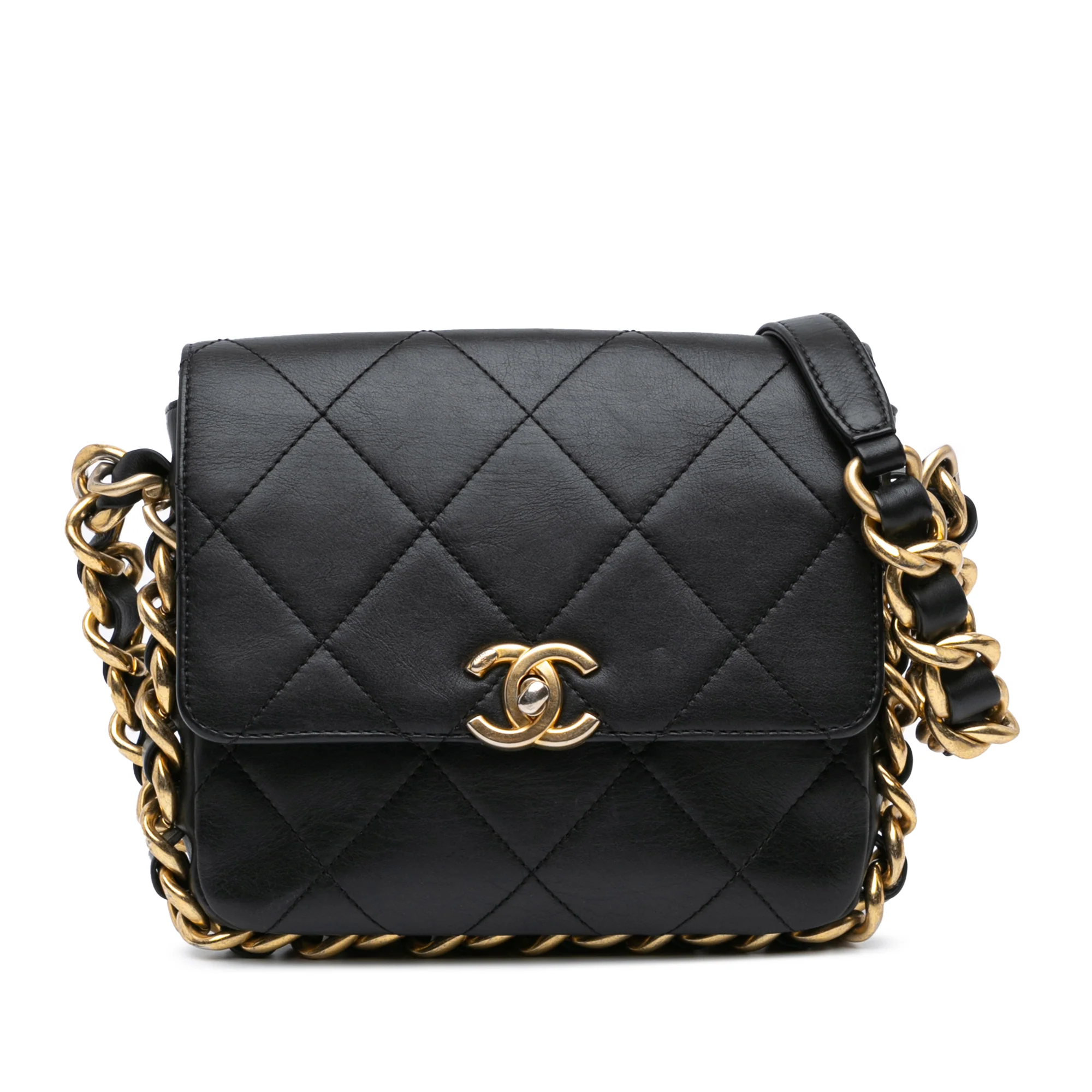 Chanel | Pre-Owned Small Quilted Calfskin Framing Chain Flap - II | Black