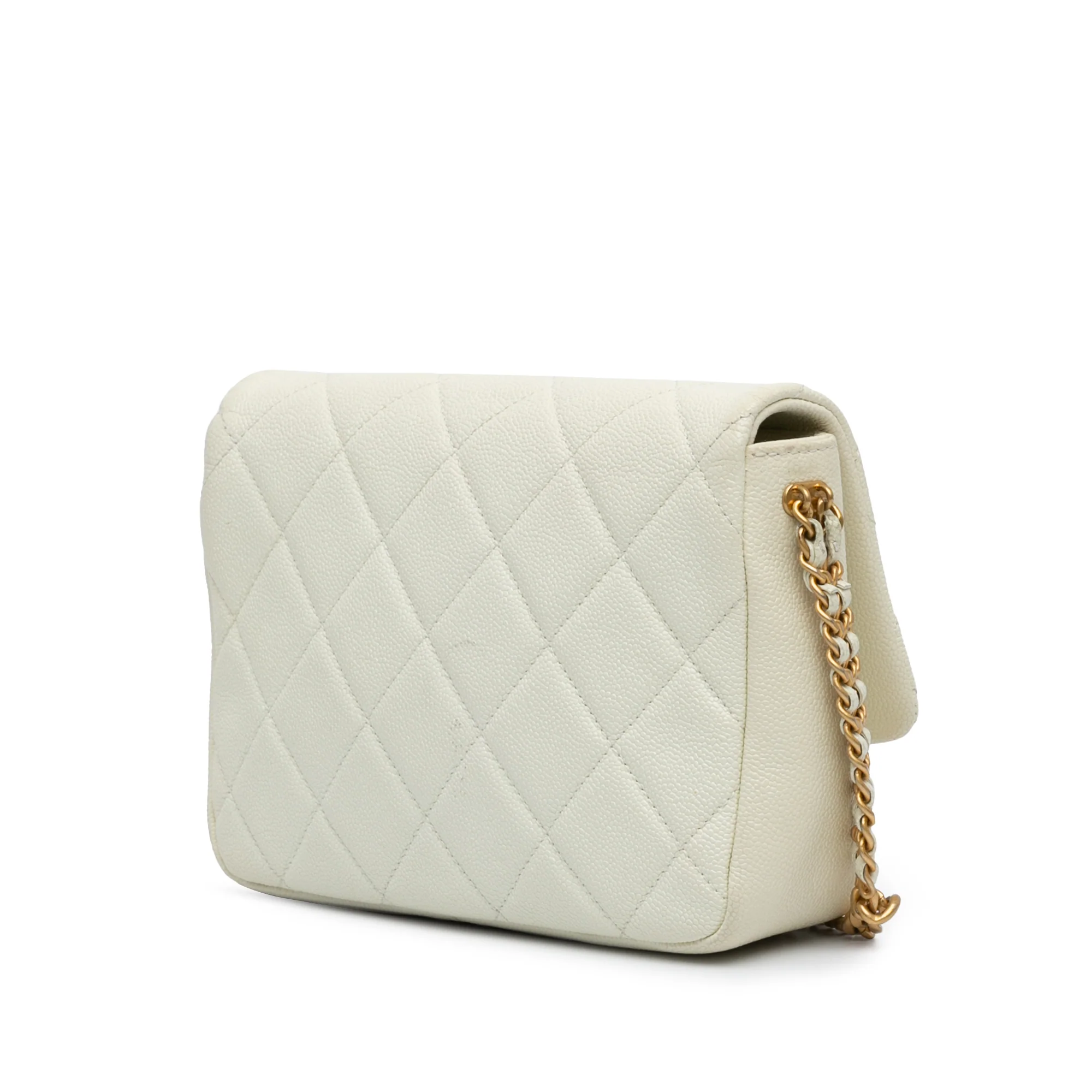 Chanel | Pre-Owned Small Quilted Caviar Chain Melody Flap - II | White/Ivory - Image 2