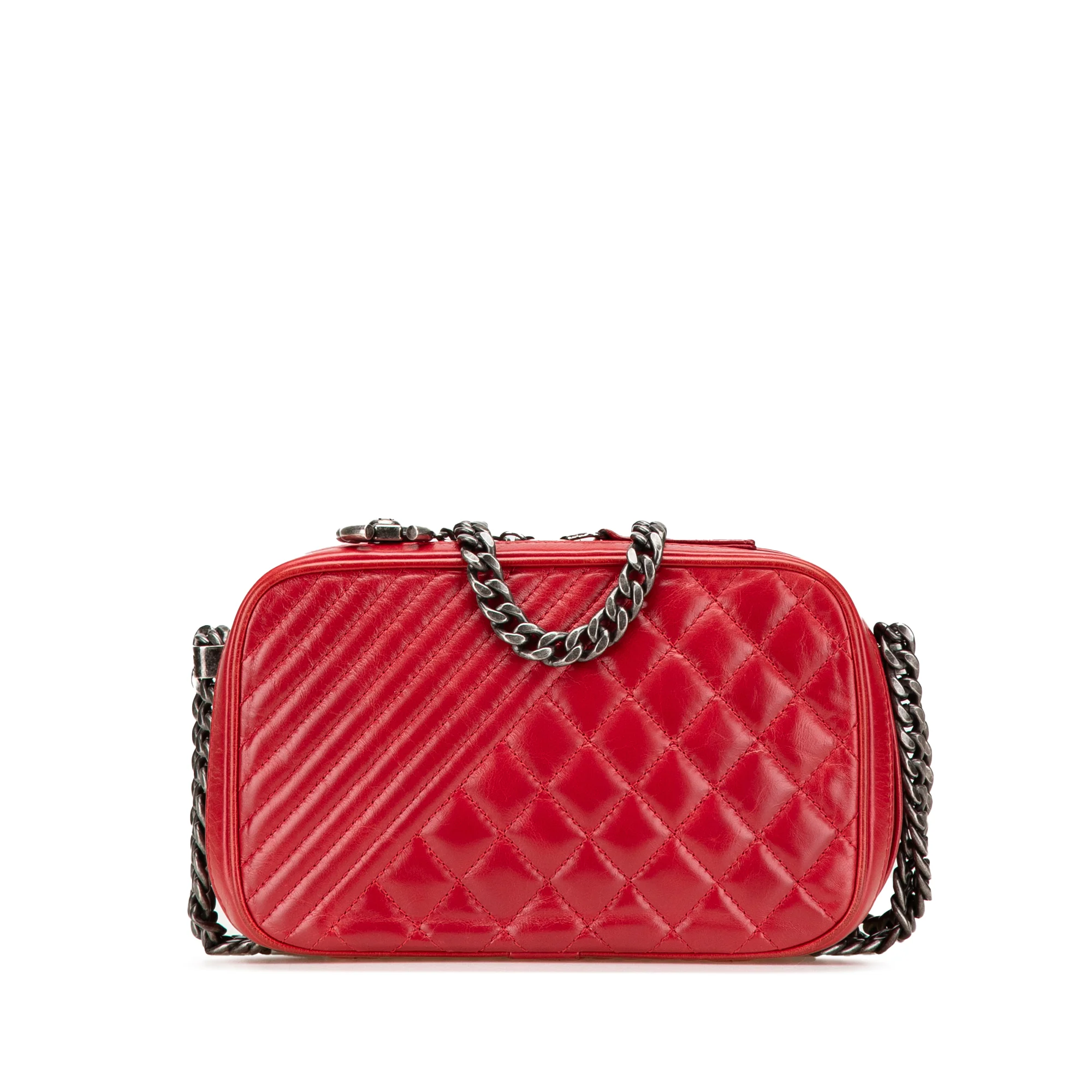 Chanel | Pre-Owned Small Quilted Glazed Calfskin Coco Boy Camera Bag | Red
