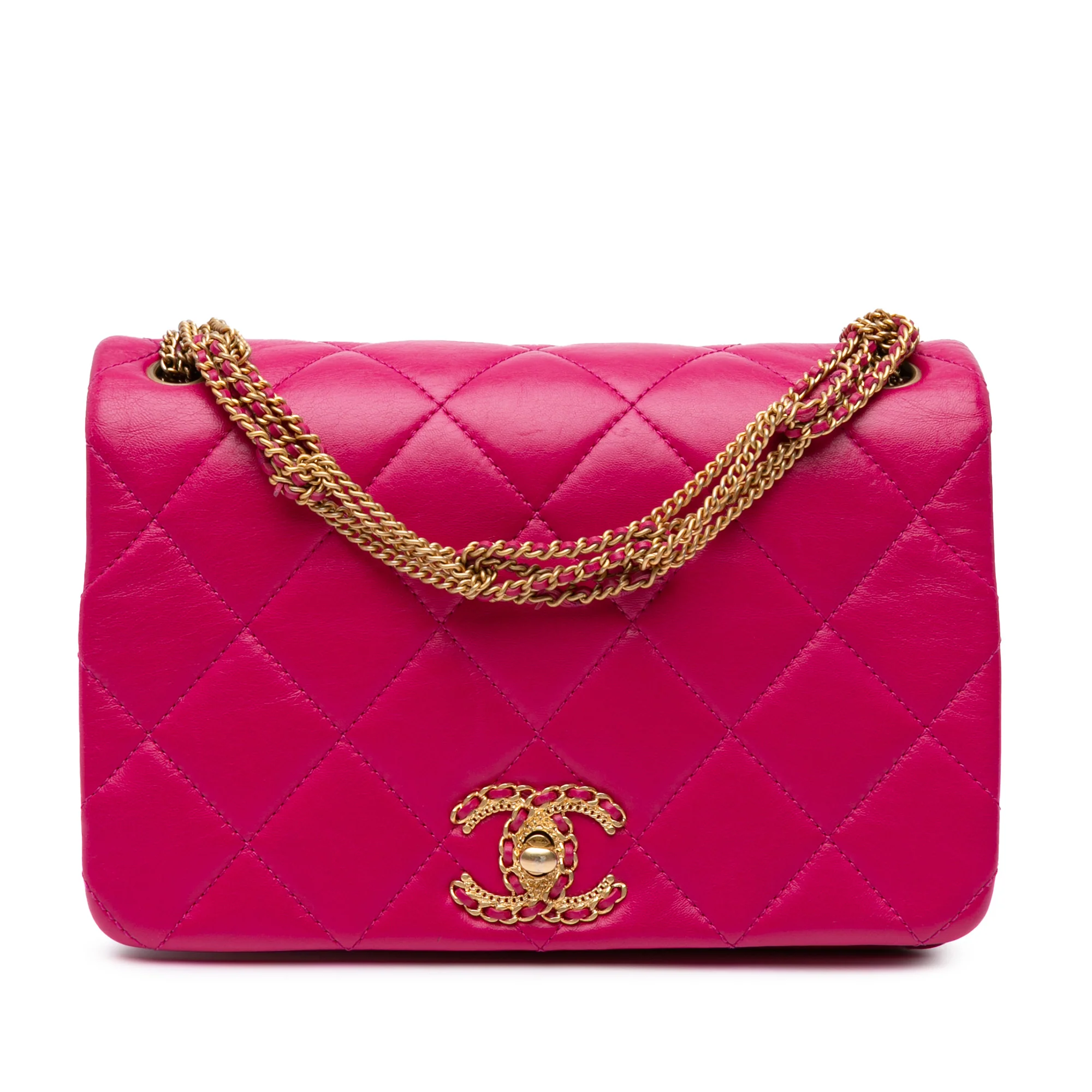 Chanel | Pre-Owned Small Quilted Lambskin On And On Chain Flap | Pink/Dark Pink