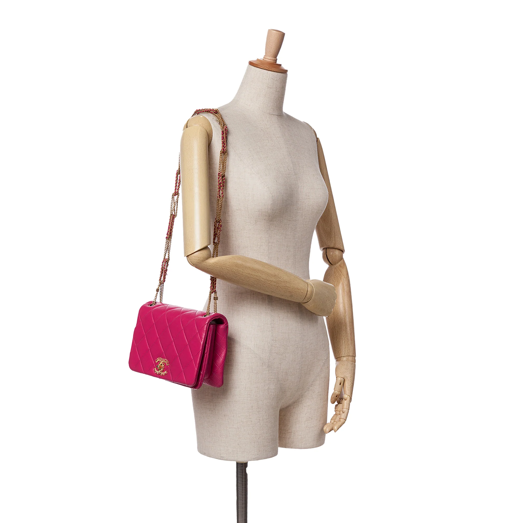 Chanel | Pre-Owned Small Quilted Lambskin On And On Chain Flap | Pink/Dark Pink - Image 5