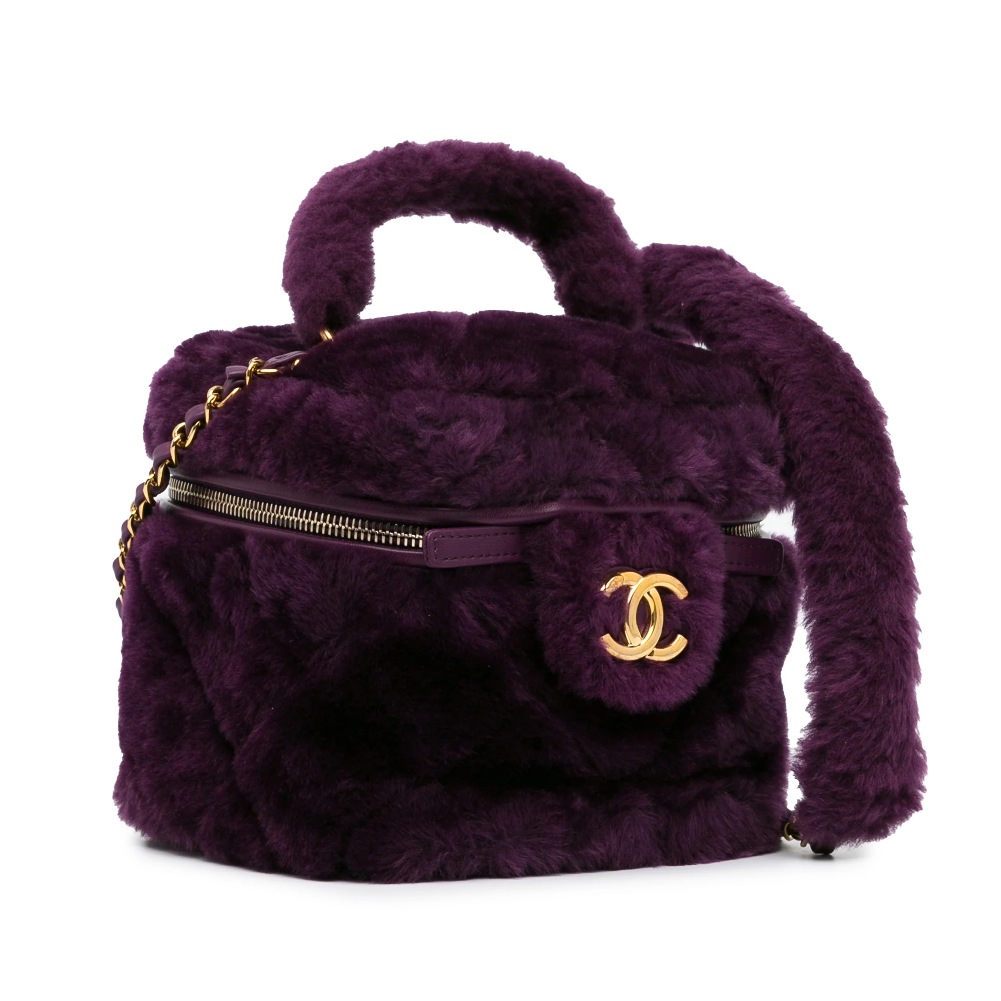 Chanel | Pre-Owned Small Quilted Shearling Vanity Case | Purple/Violet - Image 3