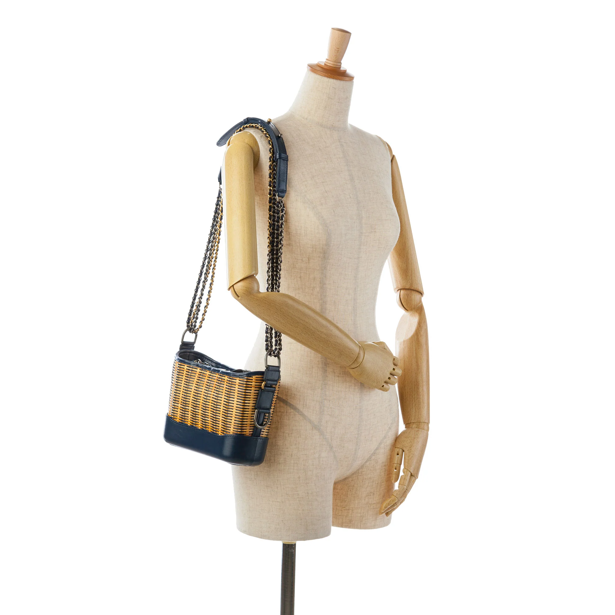 Chanel | Pre-Owned Small Rattan Gabrielle Crossbody | Brown/Blue/Navy - Image 6