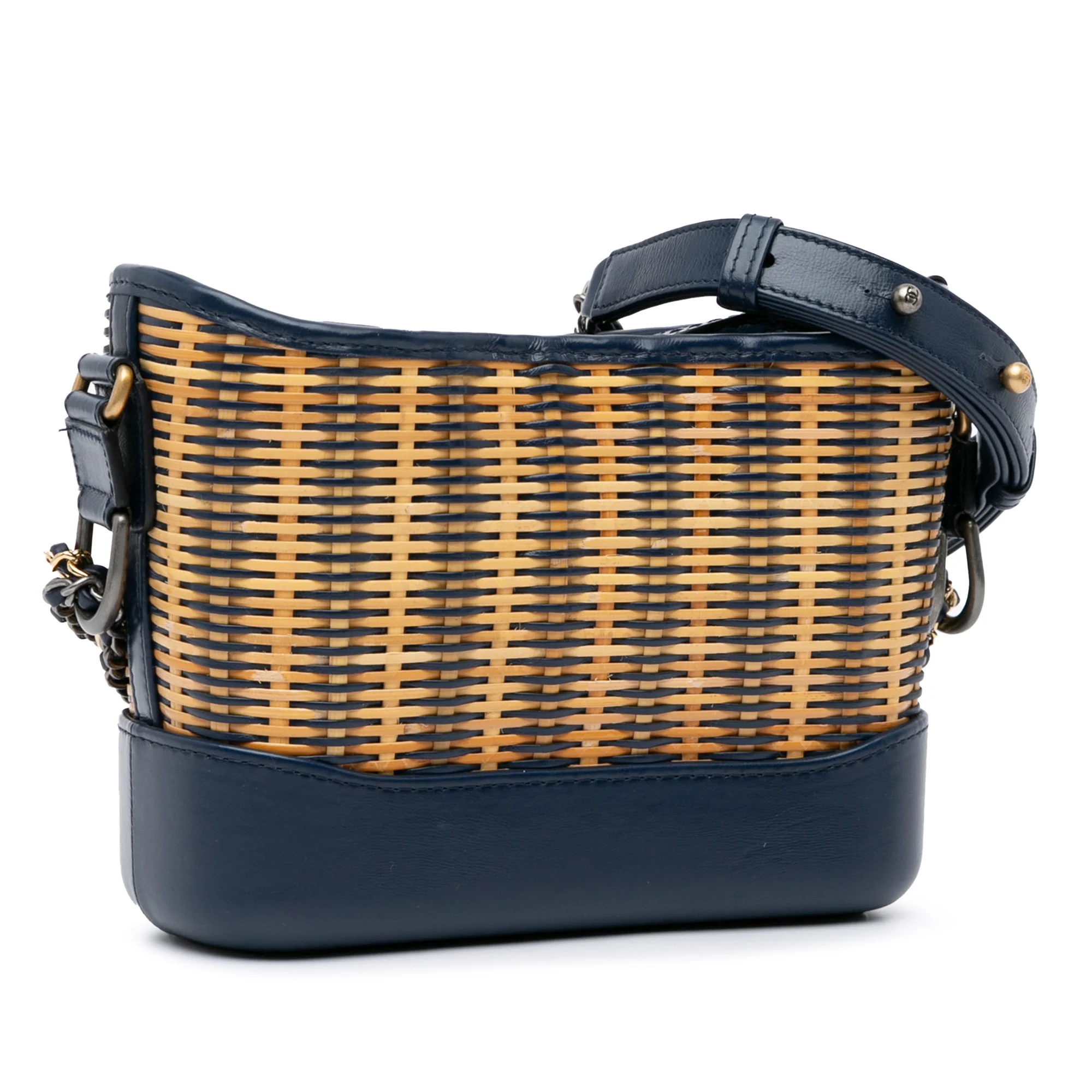 Chanel | Pre-Owned Small Rattan Gabrielle Crossbody | Brown/Blue/Navy - Image 7