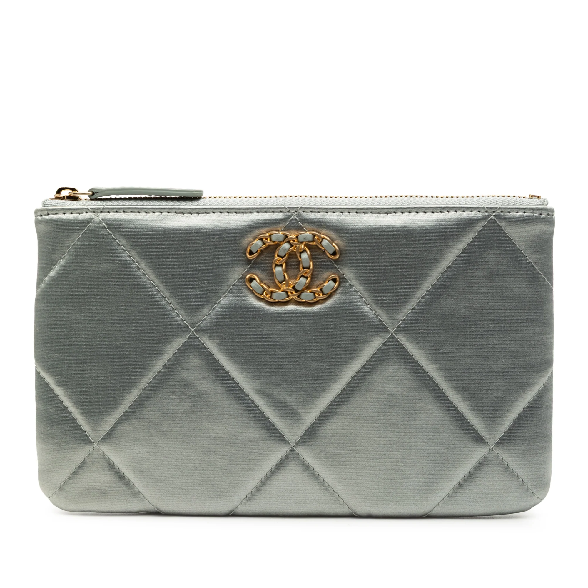 Chanel | Pre-Owned Small Satin 19 O Case VIP Zip Pouch | Silver