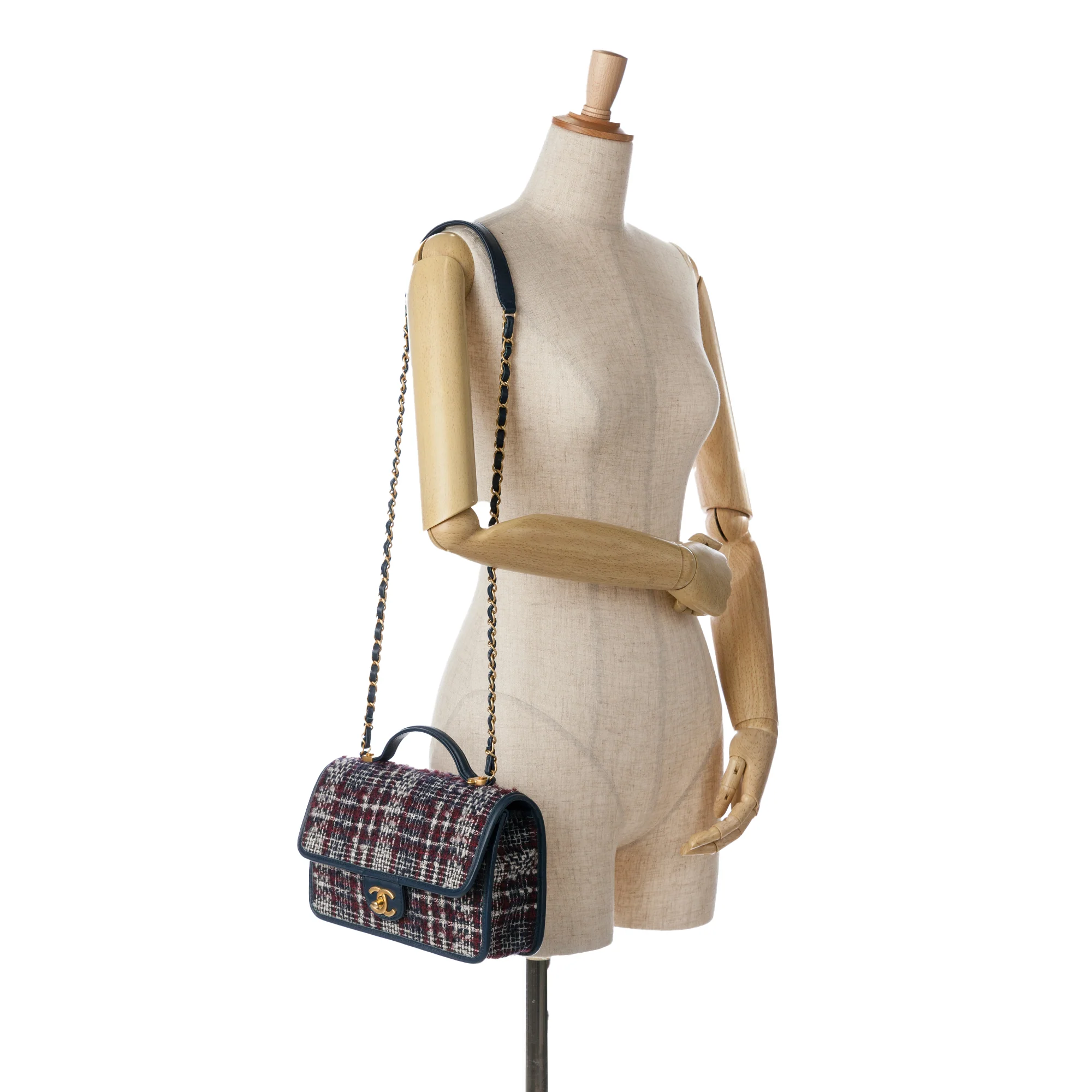 Chanel | Pre-Owned Small Tweed School Memory Top Handle Flap | Blue/Navy - Image 11