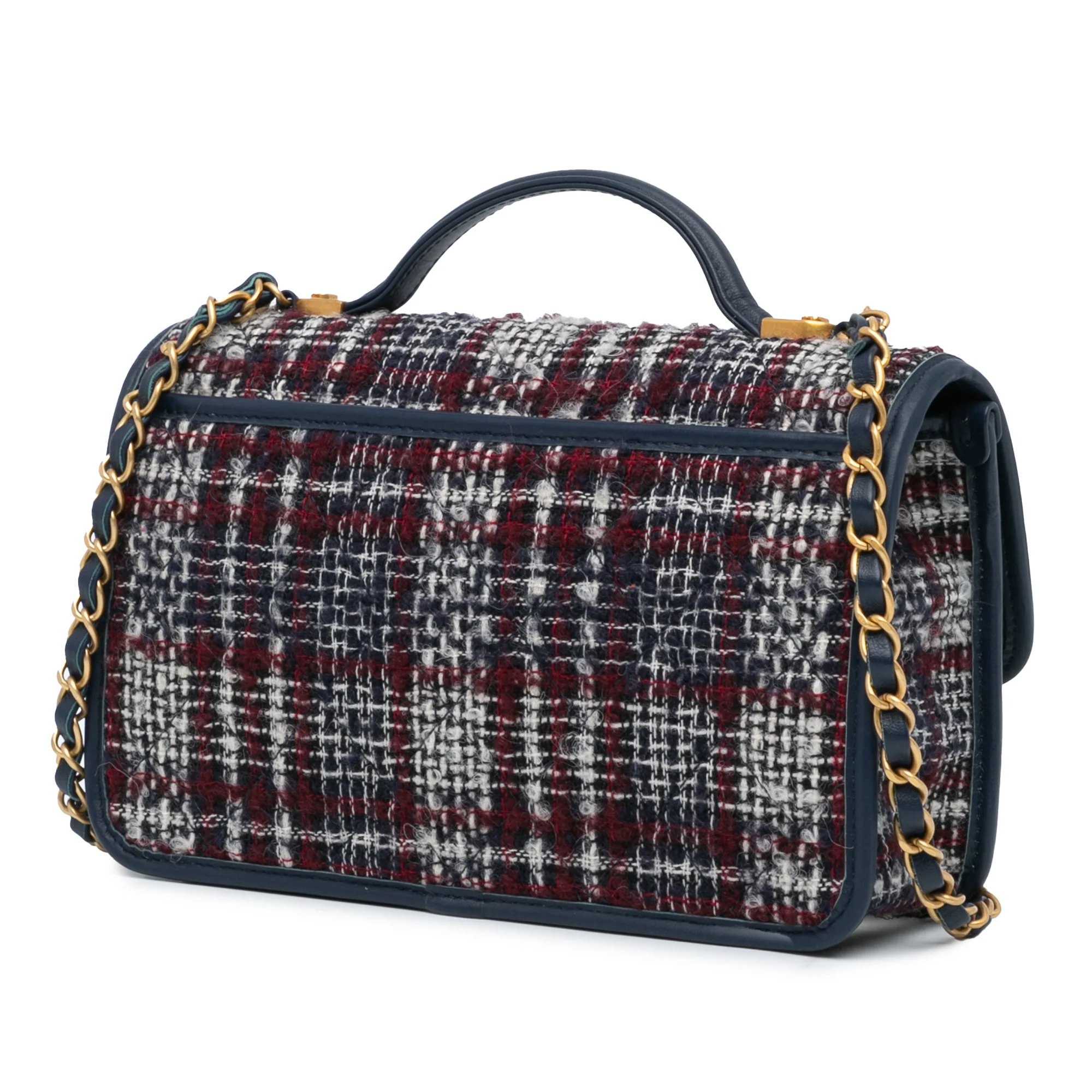 Chanel | Pre-Owned Small Tweed School Memory Top Handle Flap | Blue/Navy - Image 3