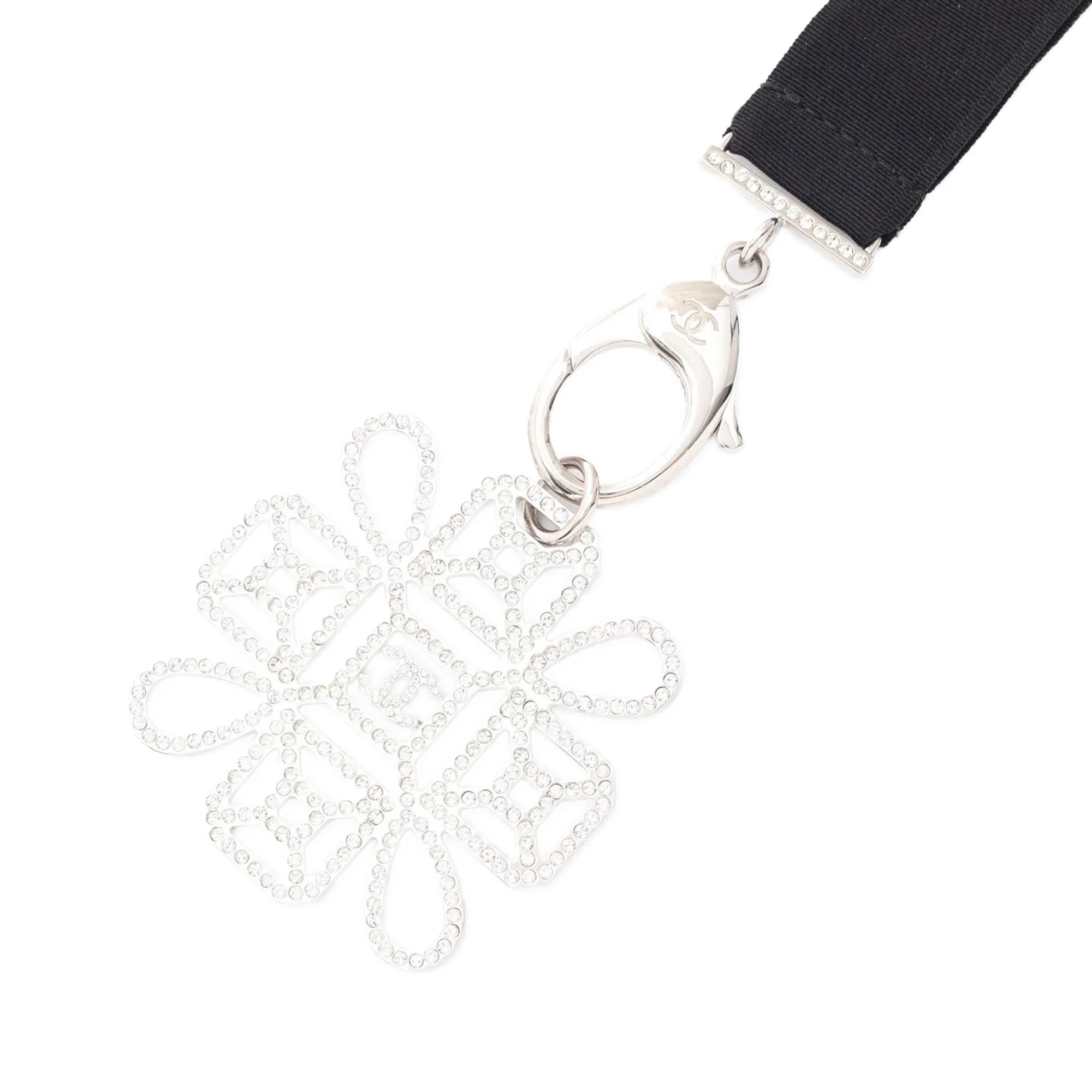 Chanel | Pre-Owned Stainless Steel Crystal CC Cross Lanyard Necklace | Silver - Image 2