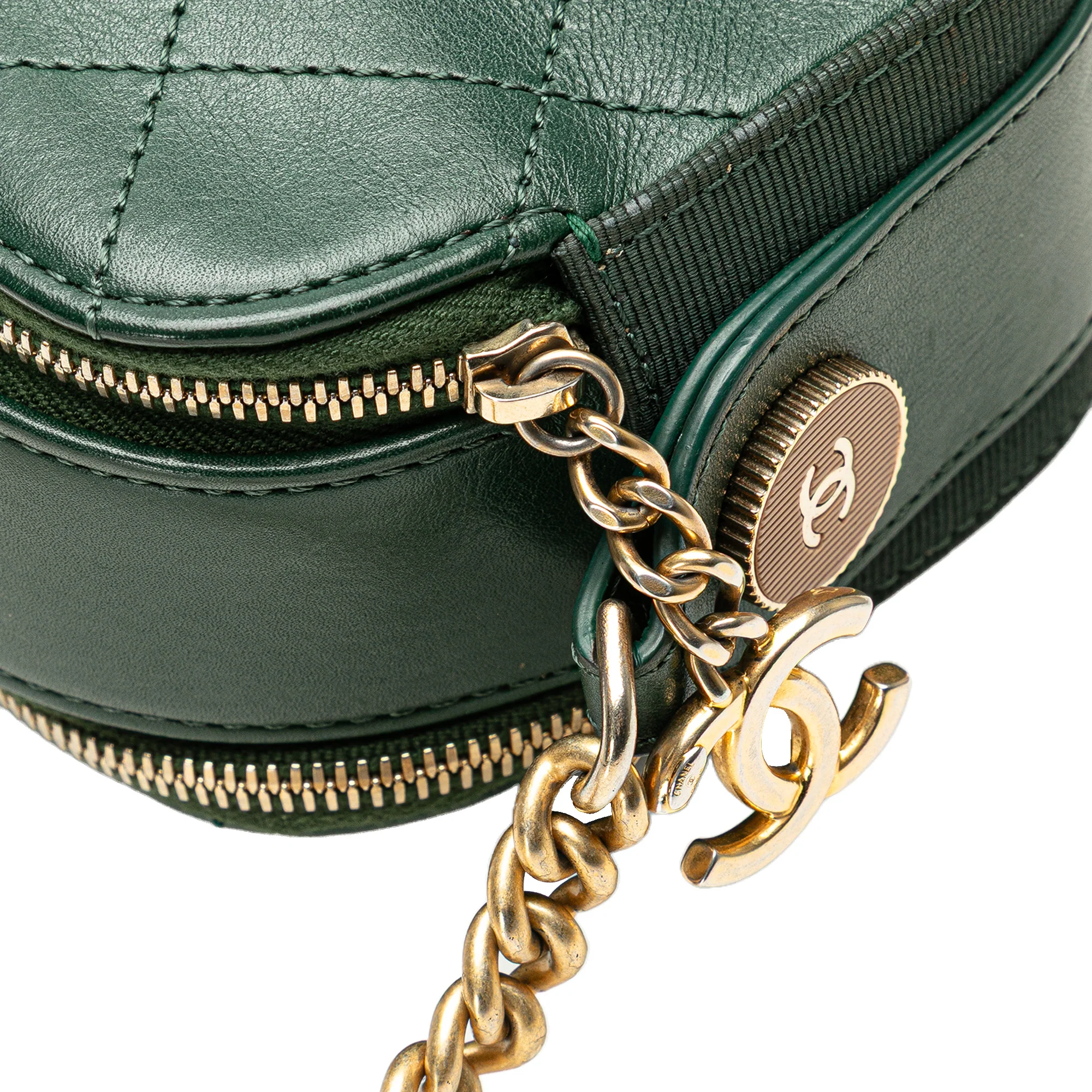 Chanel | Pre-Owned Stitched Calfskin and Grosgrain Button Up Double Zip Camera Bag | Green/Dark Green - Image 2
