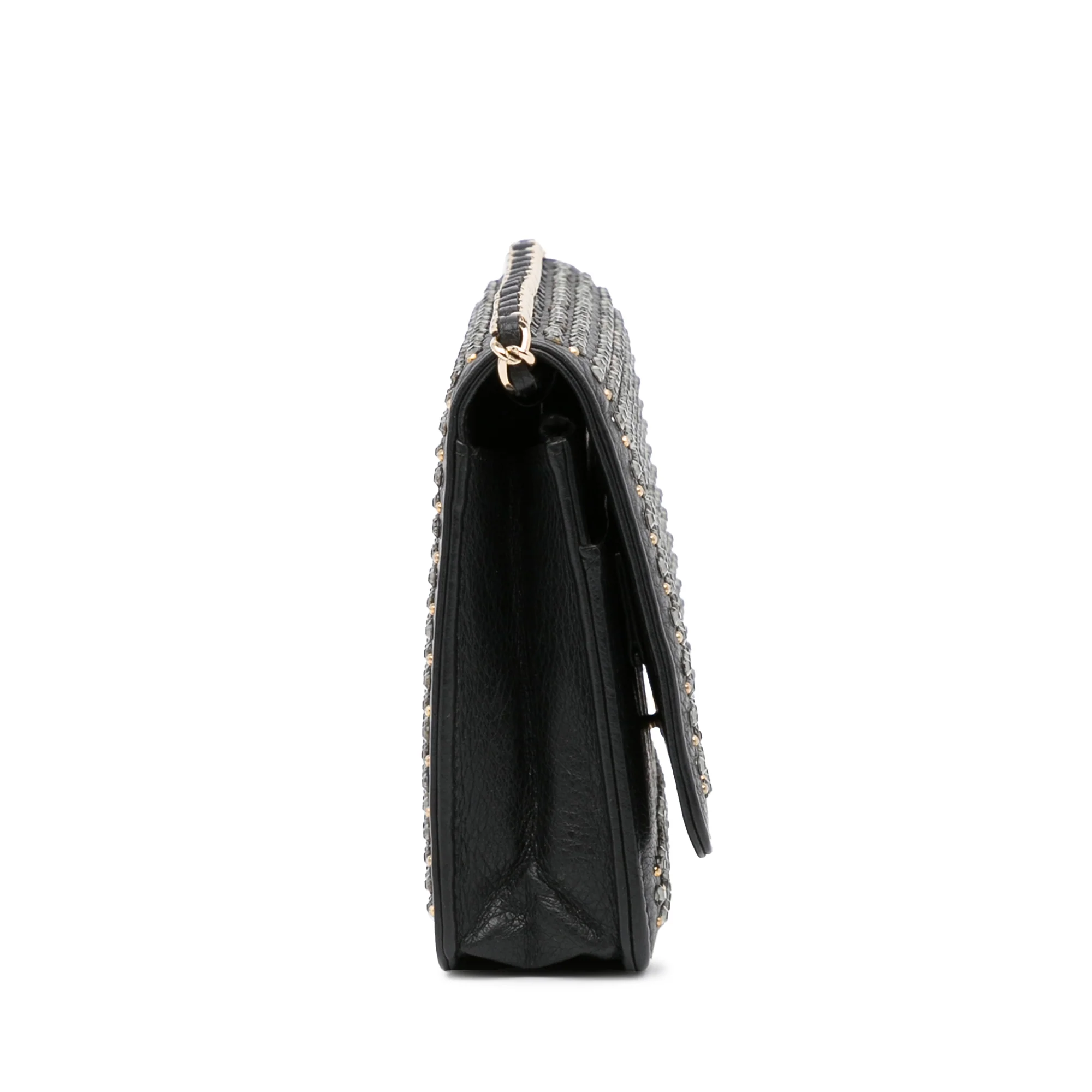 Chanel | Pre-Owned Studded Leather Wallet on Chain | Black - Image 4