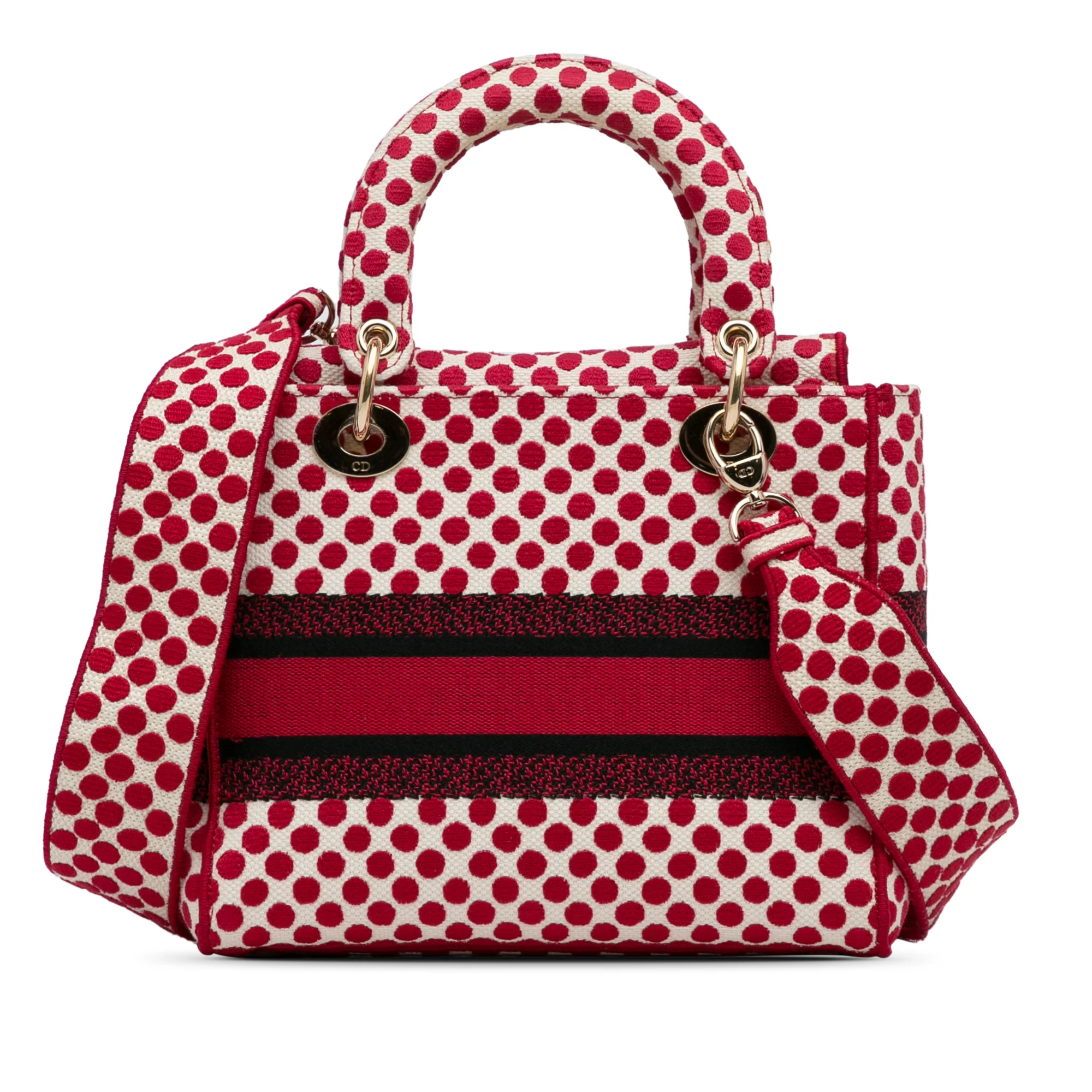 Dior | Pre-Owned DiorAmour Medium Embroidered Canvas Dots Lady D Lite | Red - Image 9