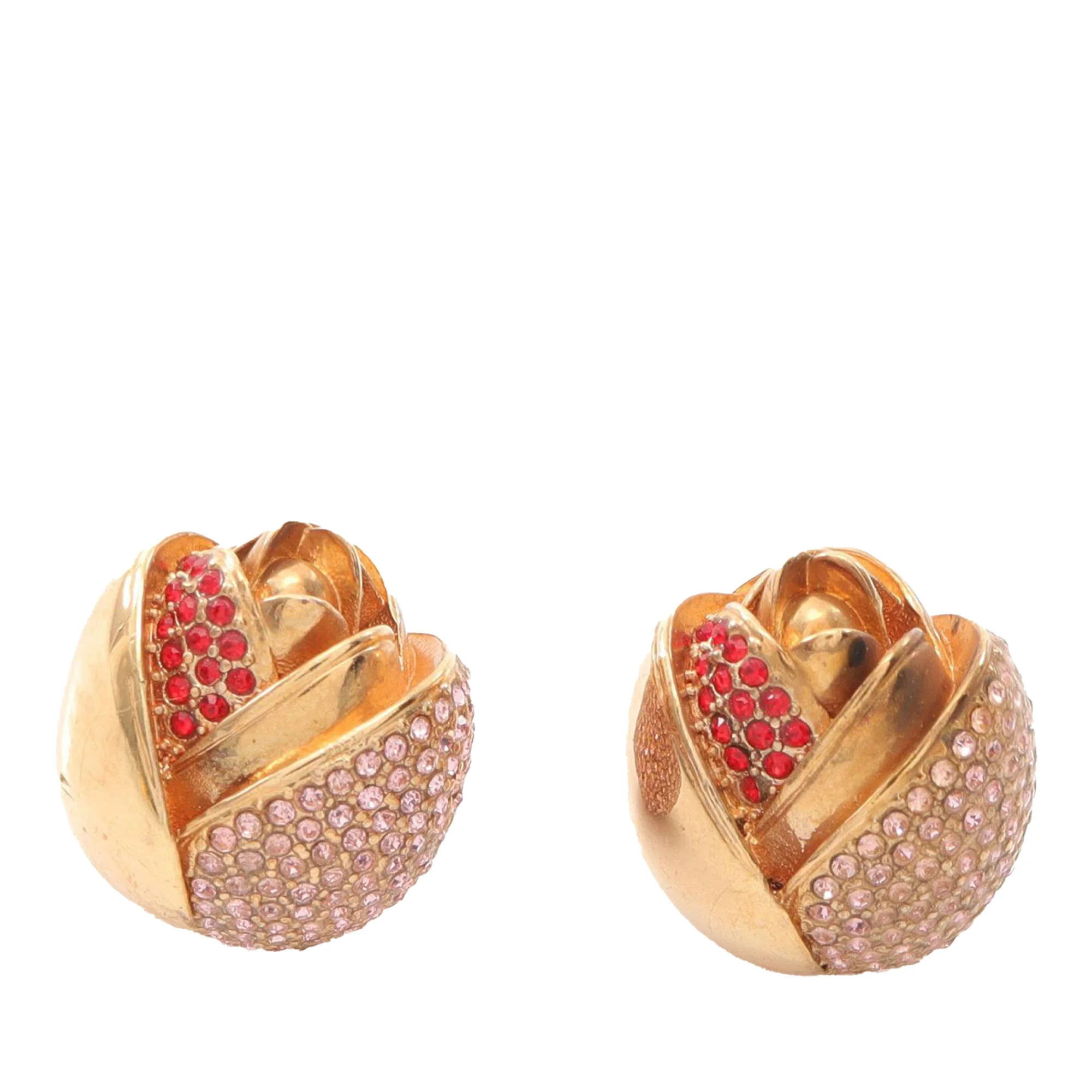 Dior | Pre-Owned Gold Plated Rhinestone Rose Push Back Earrings | Gold