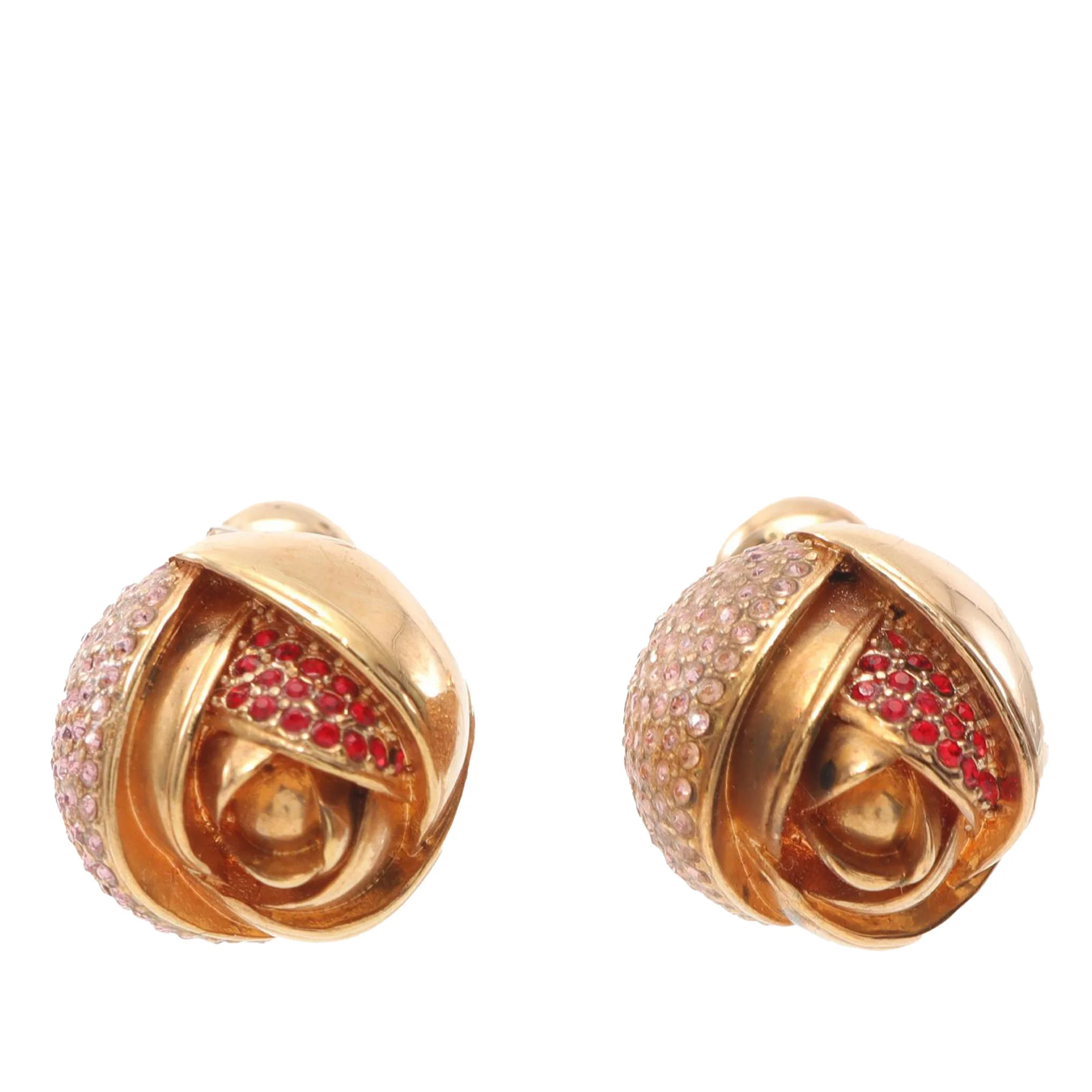 Dior | Pre-Owned Gold Plated Rhinestone Rose Push Back Earrings | Gold - Image 2