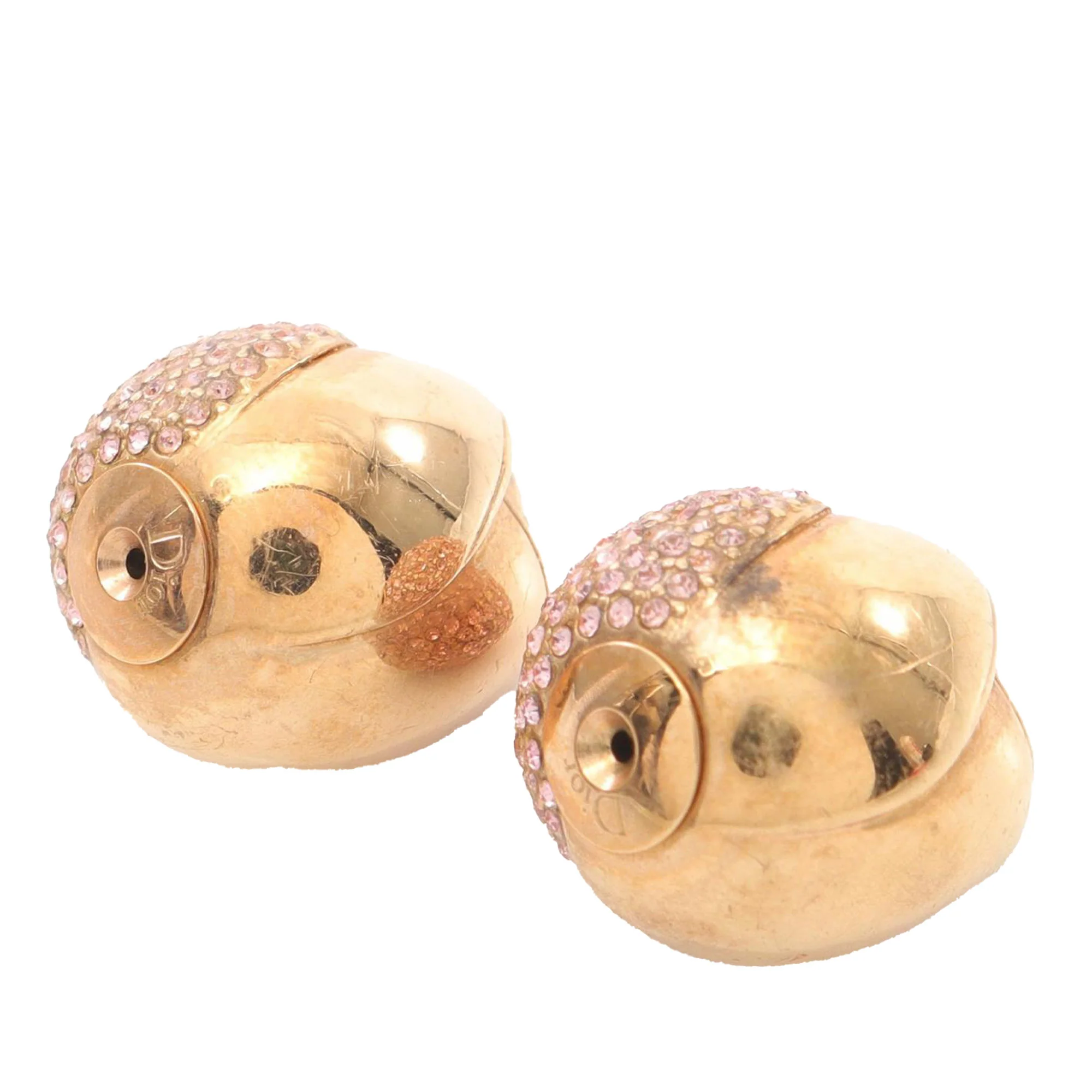 Dior | Pre-Owned Gold Plated Rhinestone Rose Push Back Earrings | Gold - Image 3