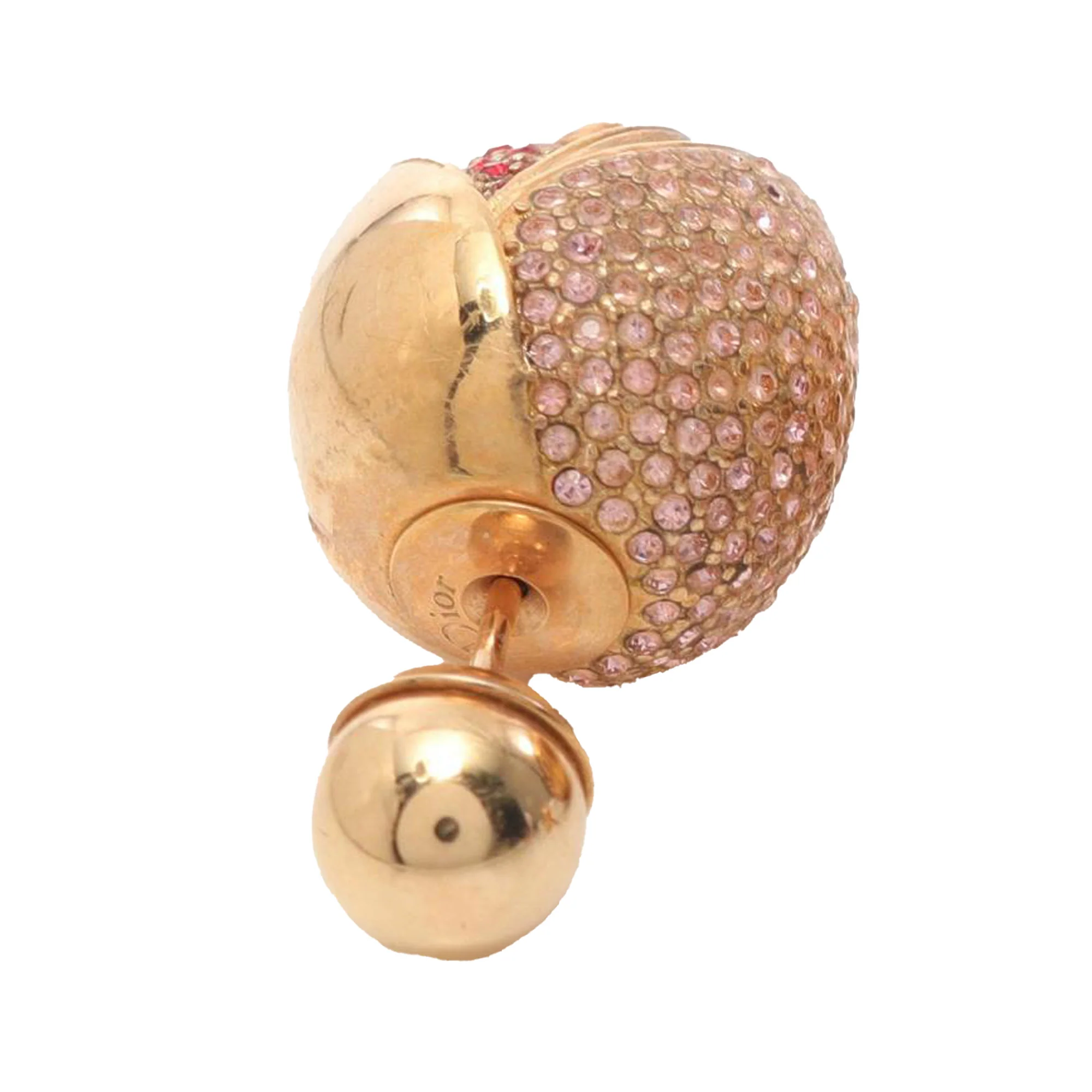 Dior | Pre-Owned Gold Plated Rhinestone Rose Push Back Earrings | Gold - Image 6