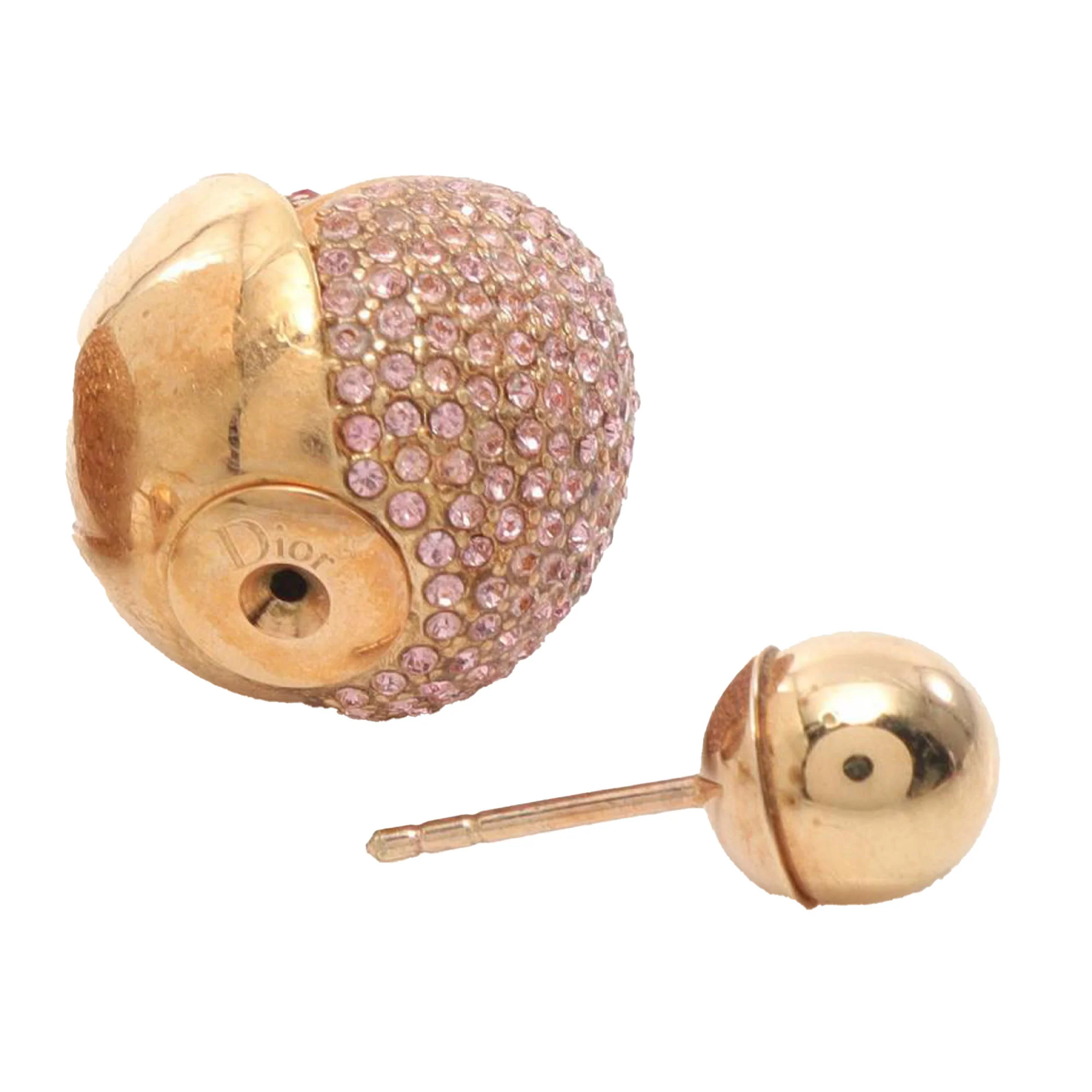Dior | Pre-Owned Gold Plated Rhinestone Rose Push Back Earrings | Gold - Image 7