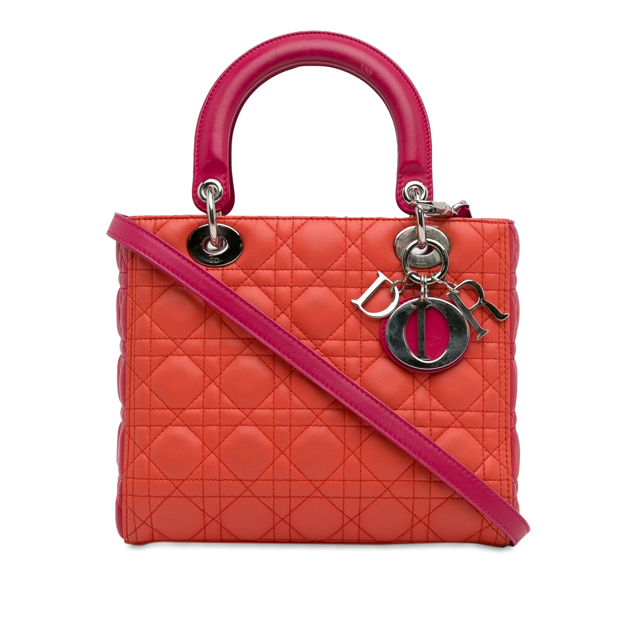 Dior | Pre-Owned Medium Bicolor Lambskin Cannage Lady Dior | Orange