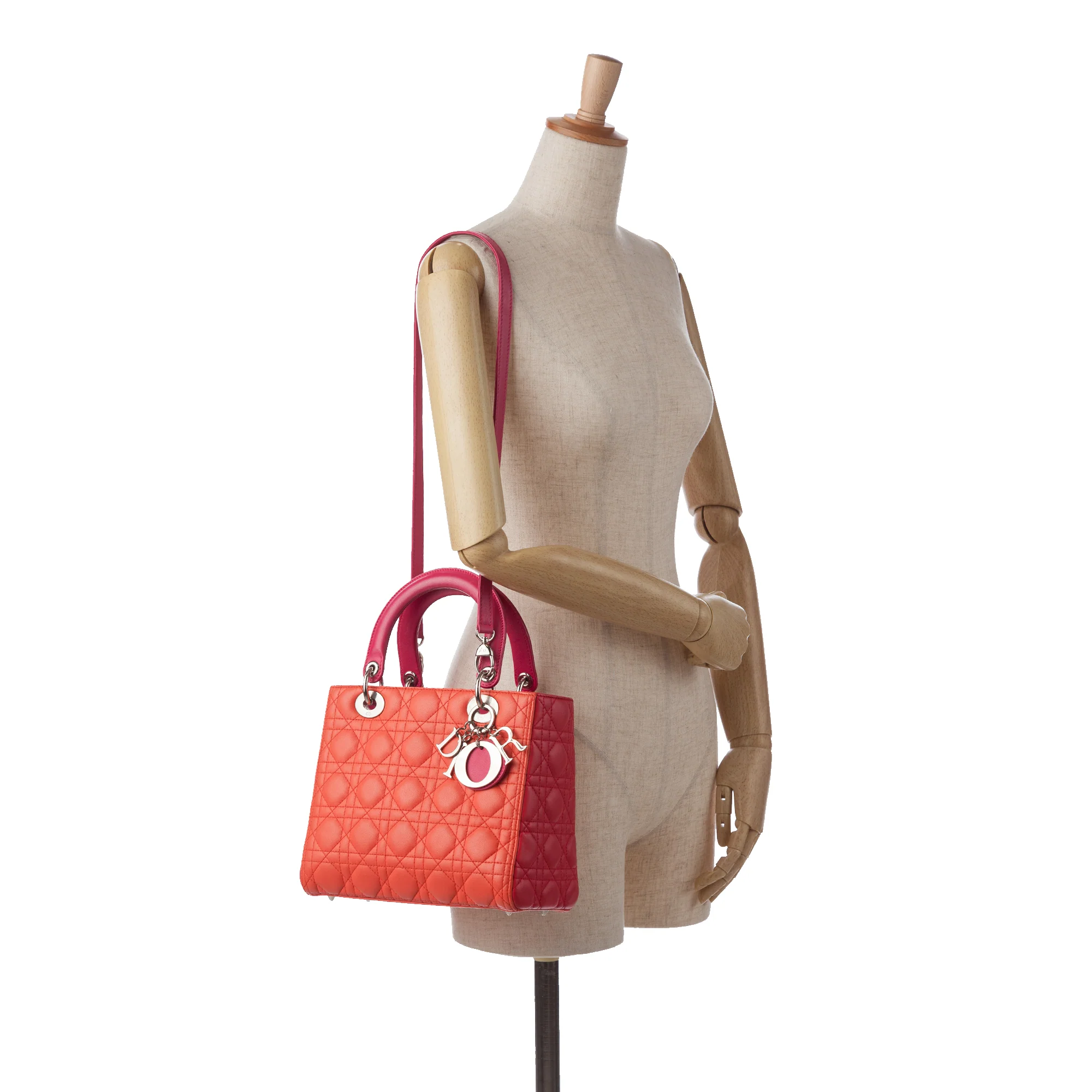 Dior | Pre-Owned Medium Bicolor Lambskin Cannage Lady Dior | Orange - Image 5
