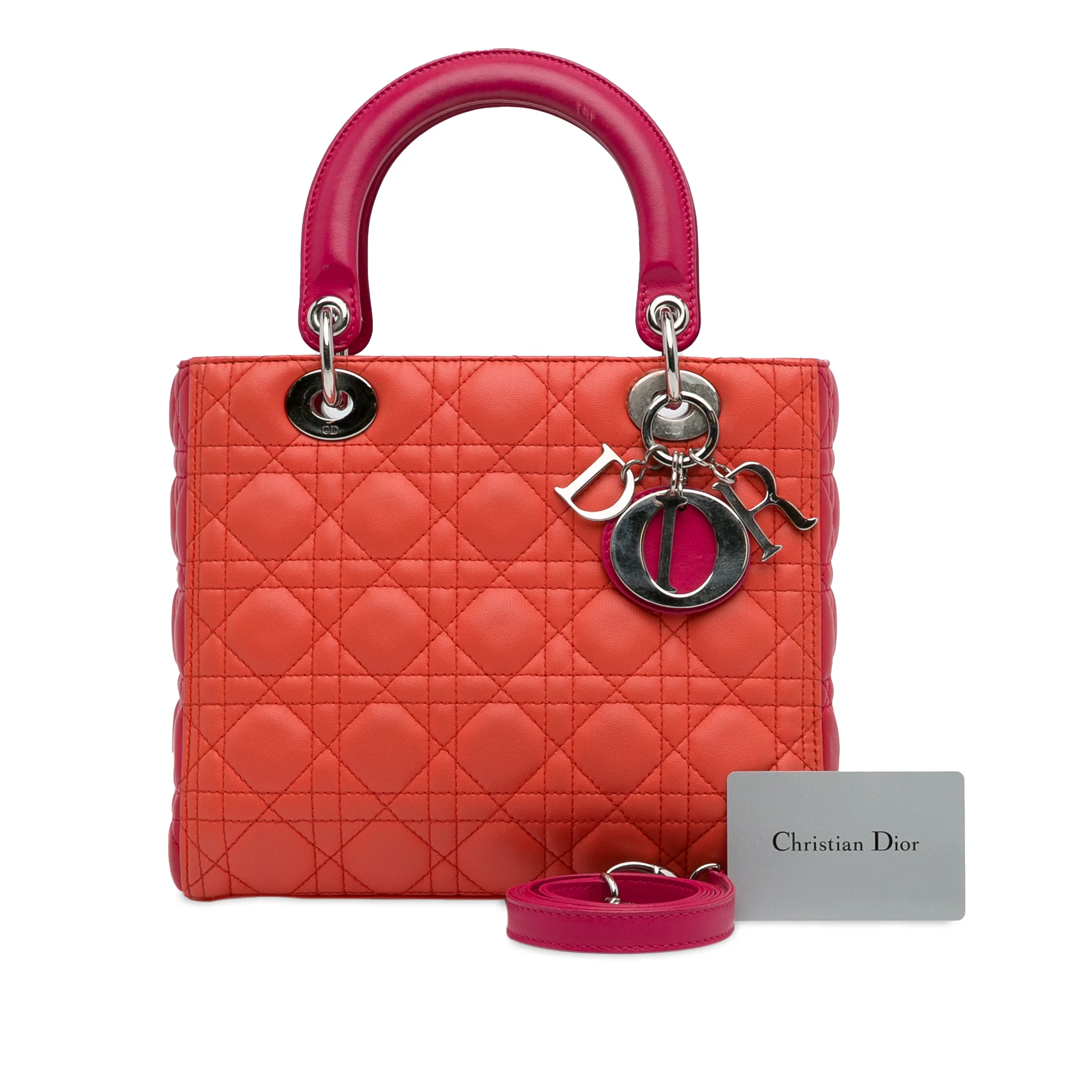 Dior | Pre-Owned Medium Bicolor Lambskin Cannage Lady Dior | Orange - Image 6