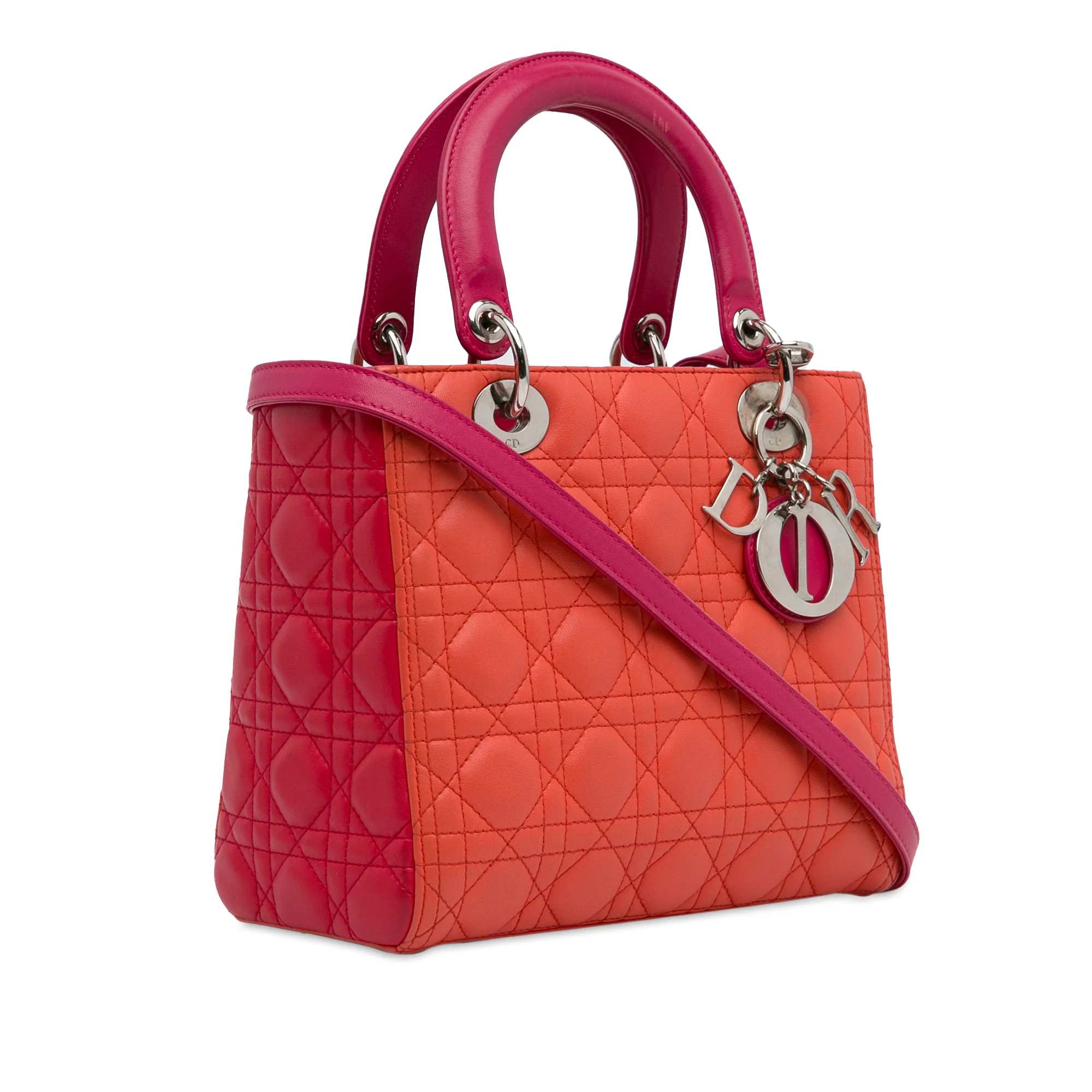 Dior | Pre-Owned Medium Bicolor Lambskin Cannage Lady Dior | Orange - Image 7