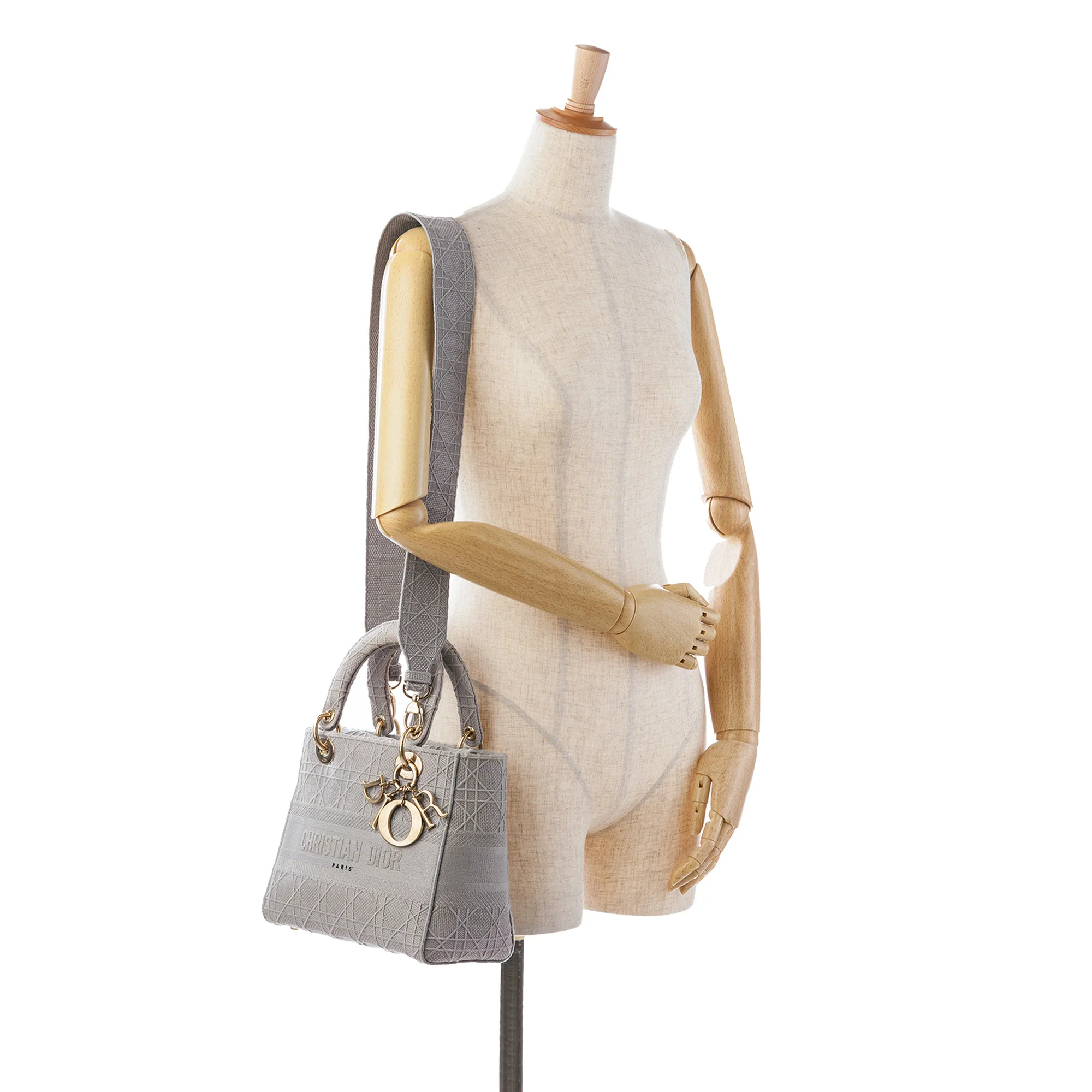 Dior | Pre-Owned Medium Canvas Cannage Lady D Lite - I | Gray/Light Gray - Image 4