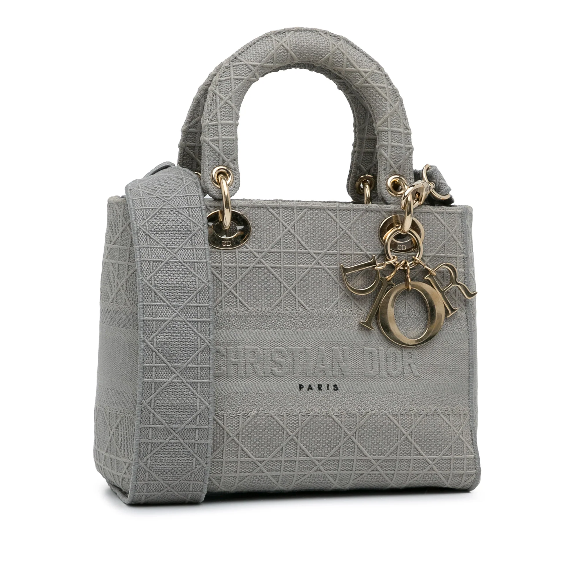 Dior | Pre-Owned Medium Canvas Cannage Lady D Lite - III | Gray/Light Gray - Image 12