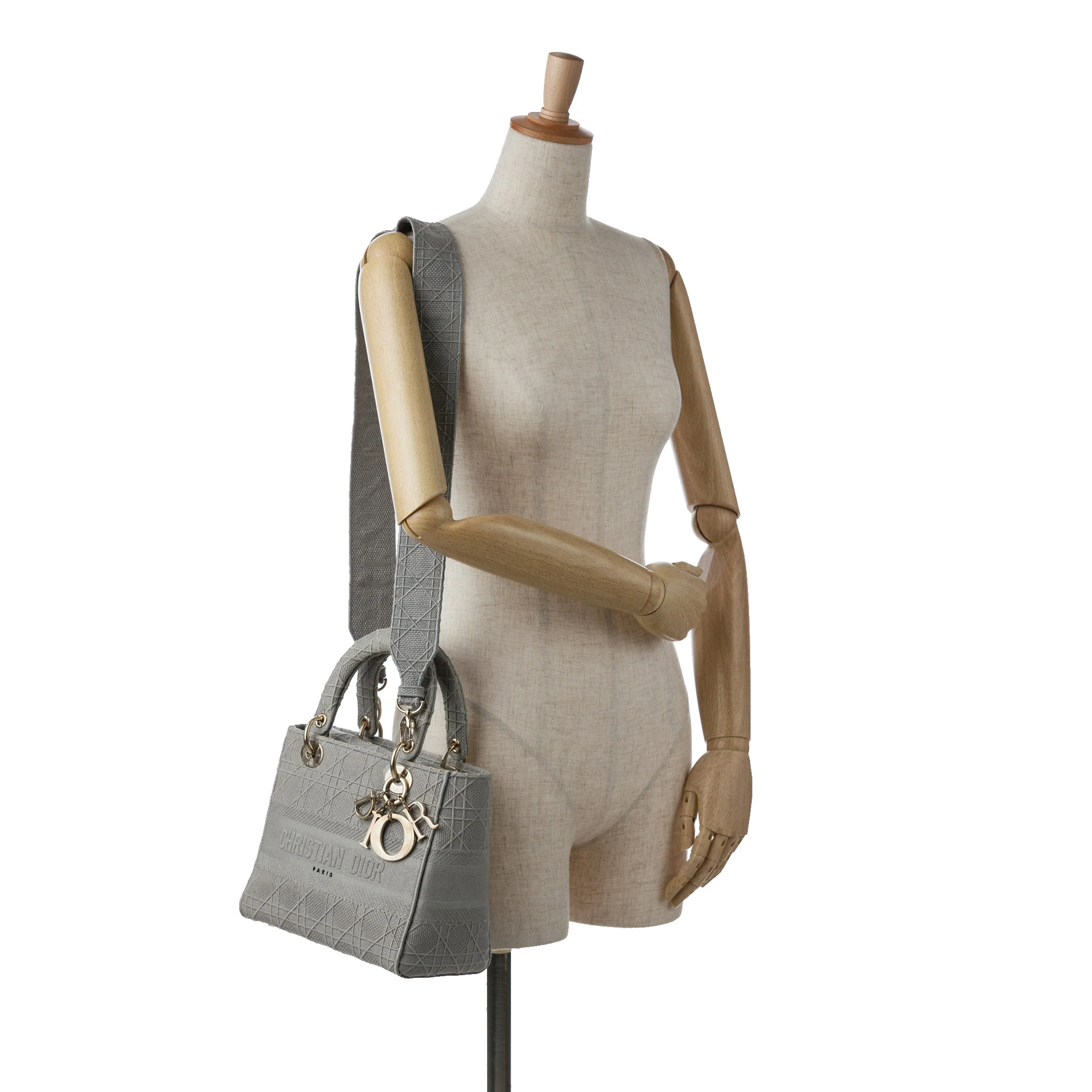 Dior | Pre-Owned Medium Canvas Cannage Lady D Lite - III | Gray/Light Gray - Image 15