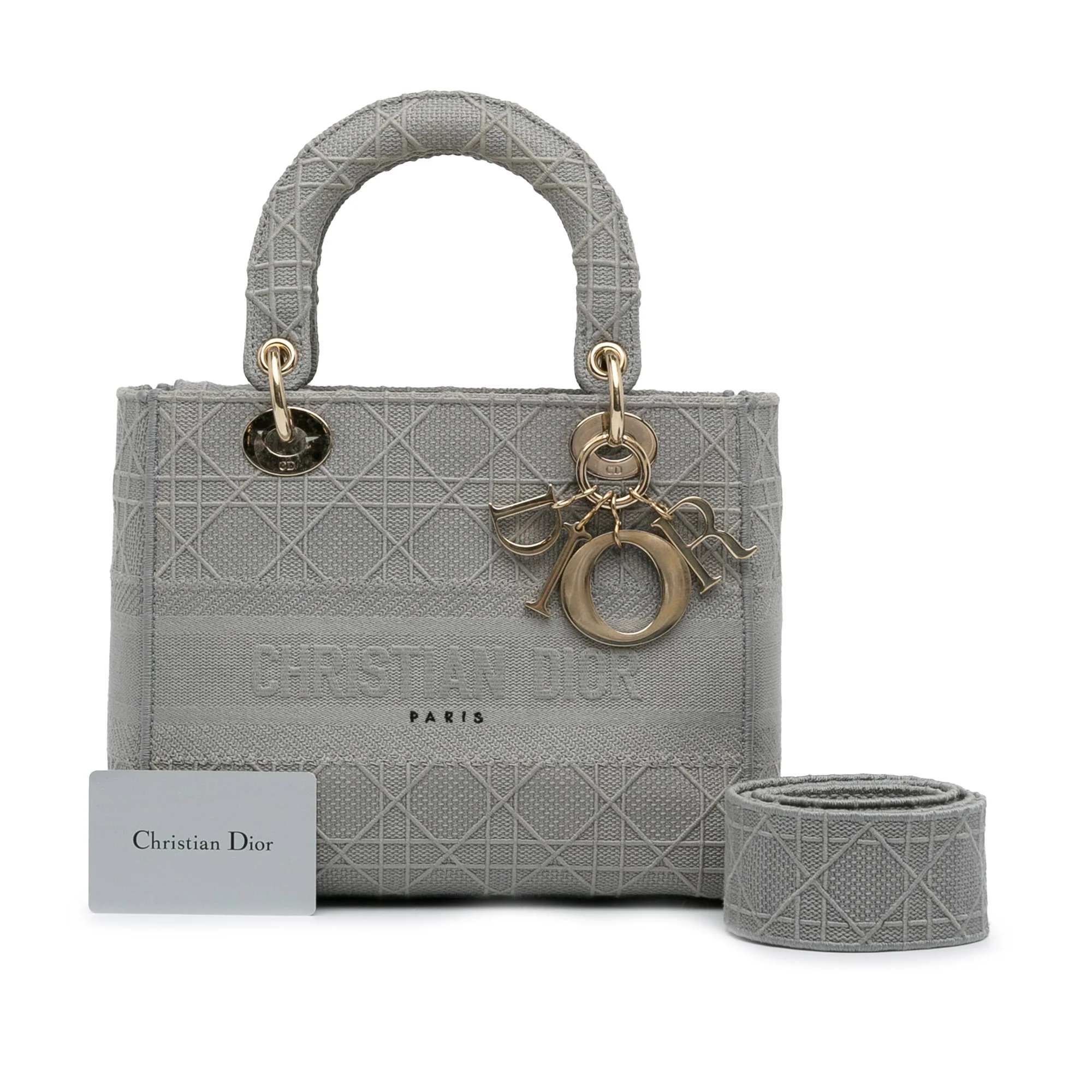 Dior | Pre-Owned Medium Canvas Cannage Lady D Lite - III | Gray/Light Gray - Image 16