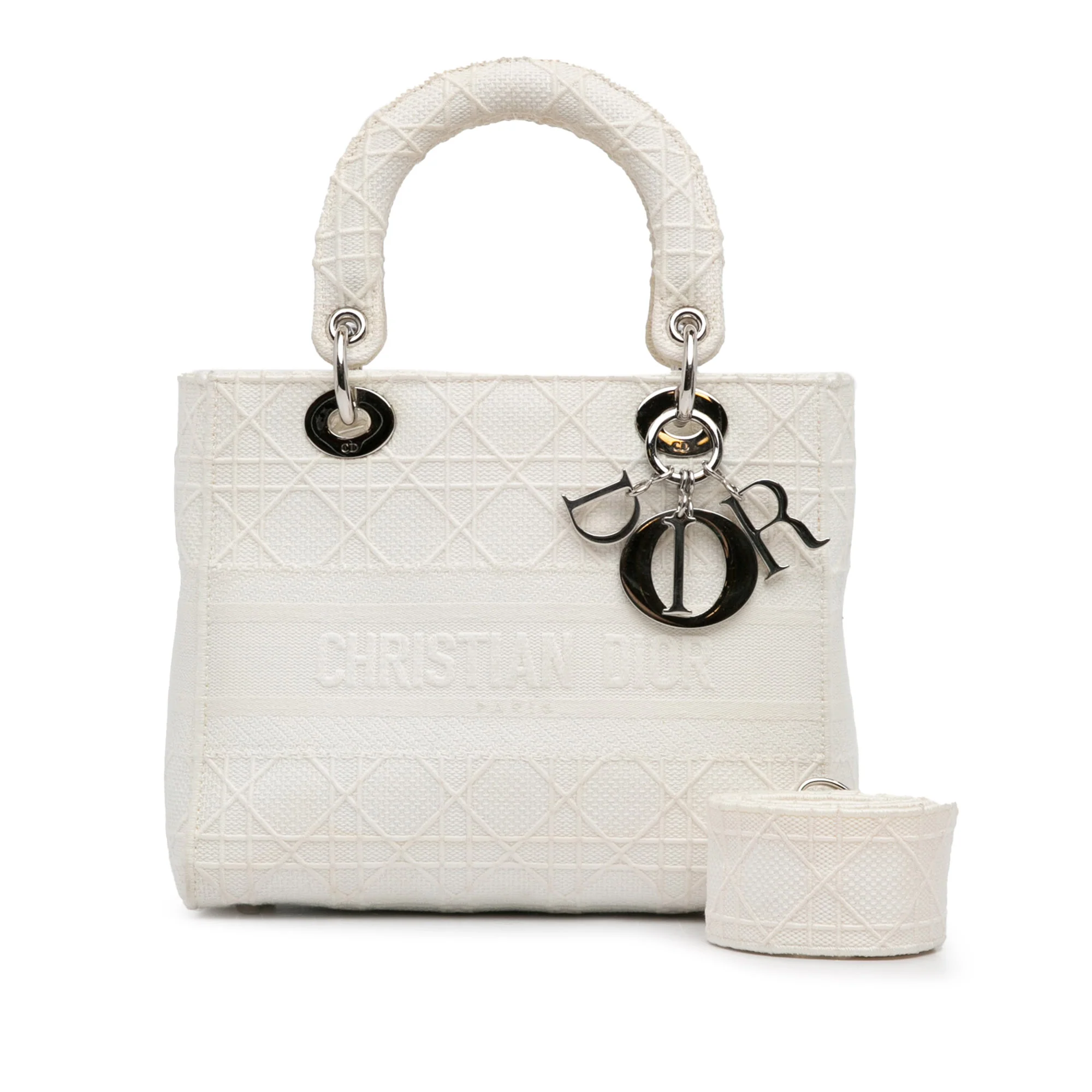 Dior | Pre-Owned Medium Canvas Cannage Lady D Lite | White - Image 4