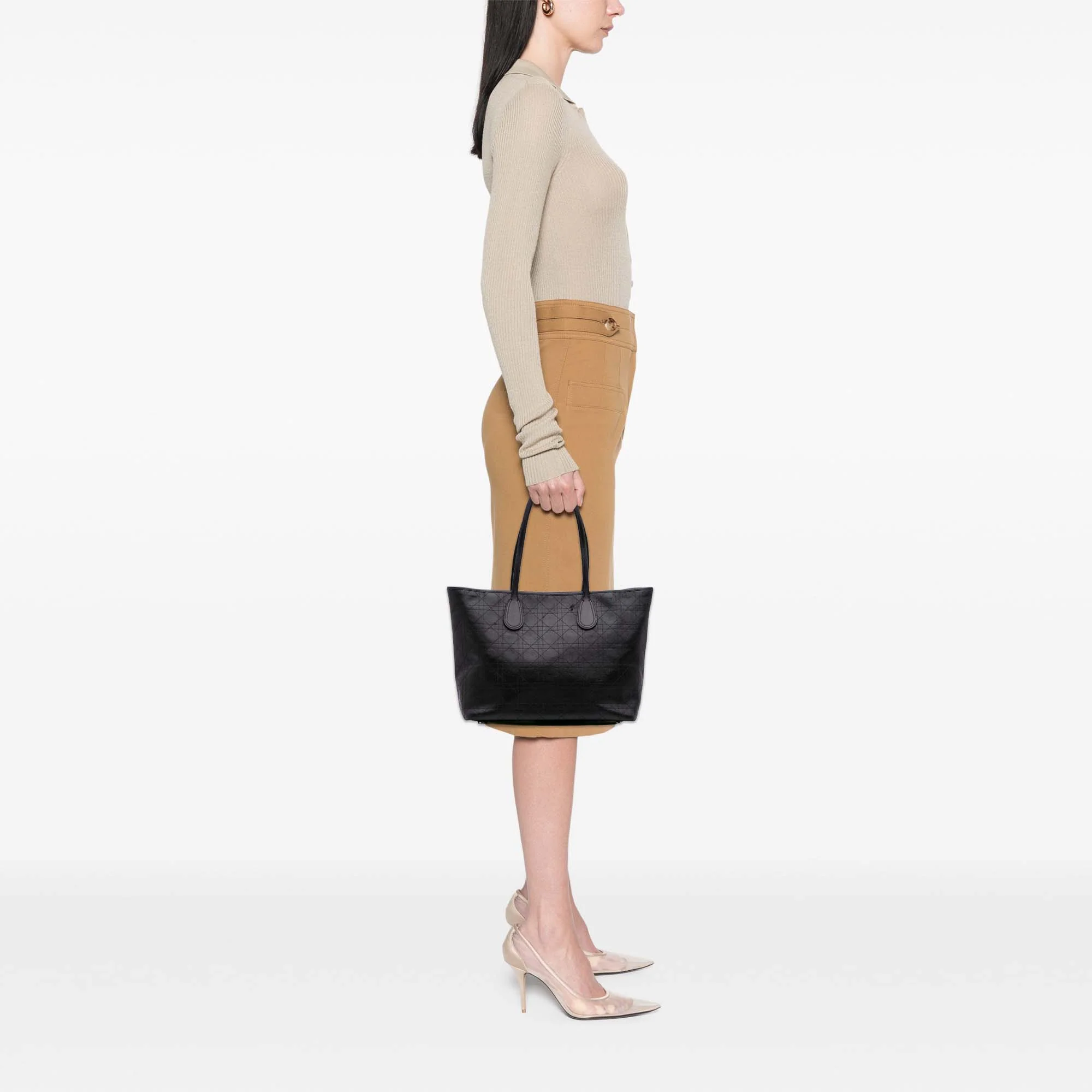 Dior | Pre-Owned Medium Coated Canvas Cannage Panarea Tote | Black - Image 3