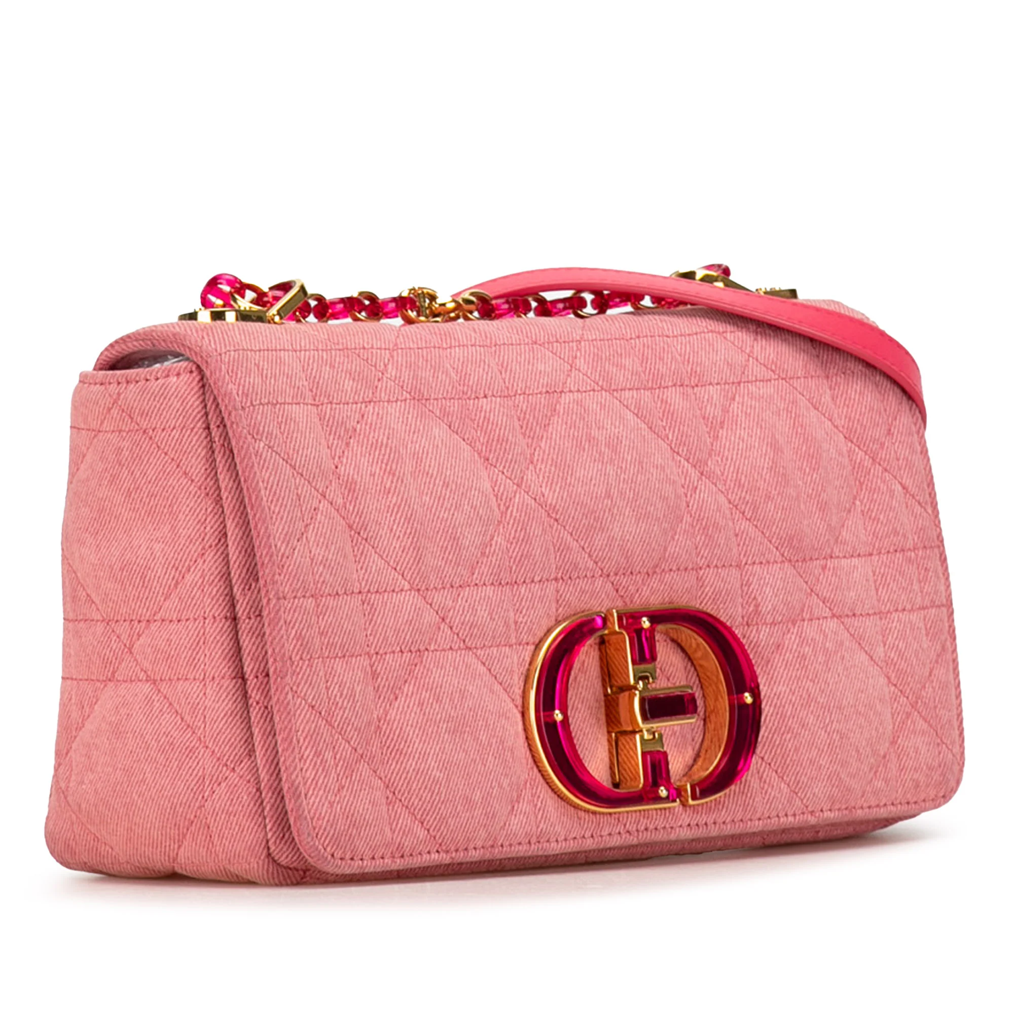 Dior | Pre-Owned Medium Denim Macrocannage Caro Bag | Pink - Image 3