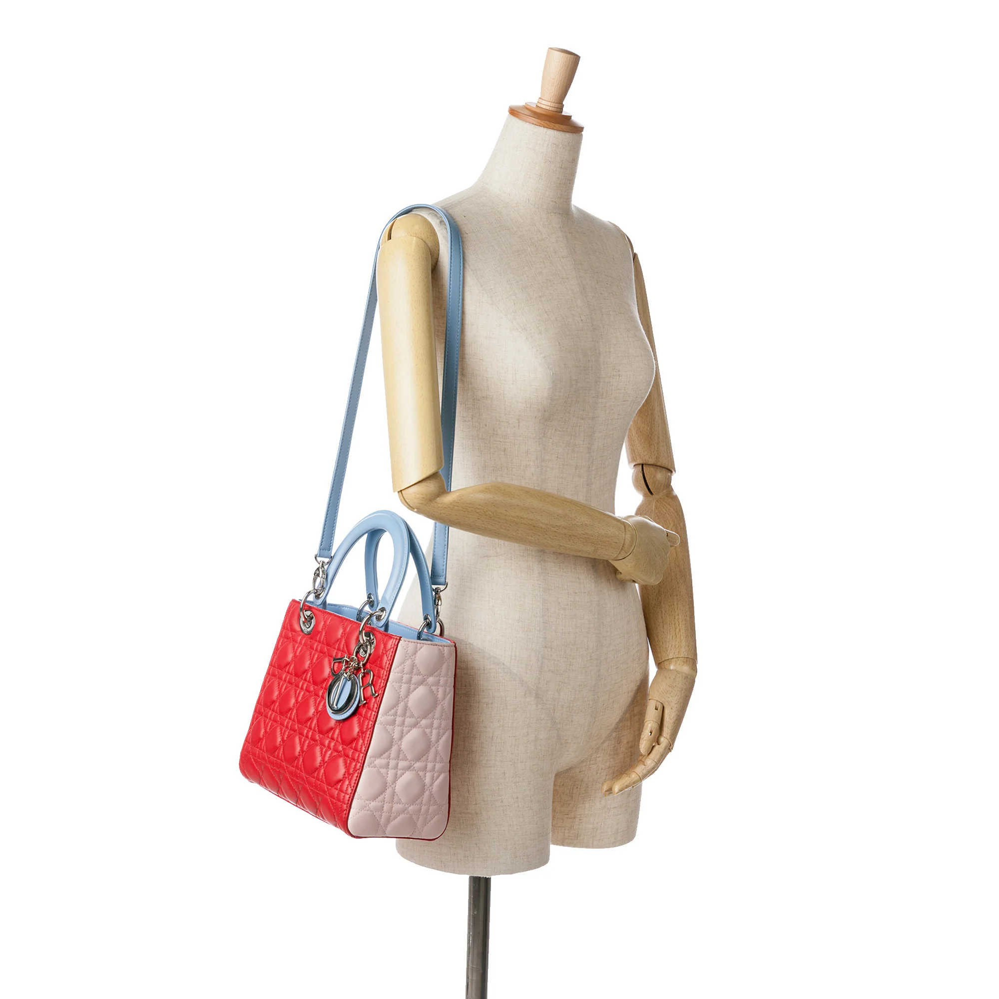 Dior | Pre-Owned Medium Tricolor Lambskin Cannage Lady Dior - I | Red - Image 9