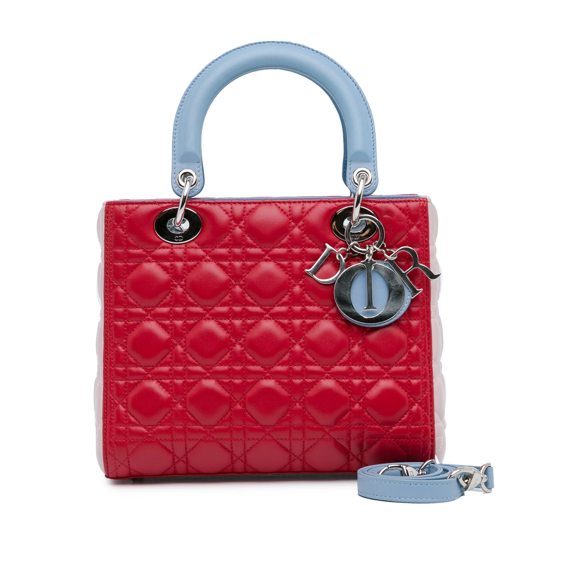 Dior | Pre-Owned Medium Tricolor Lambskin Cannage Lady Dior - II | Red - Image 5
