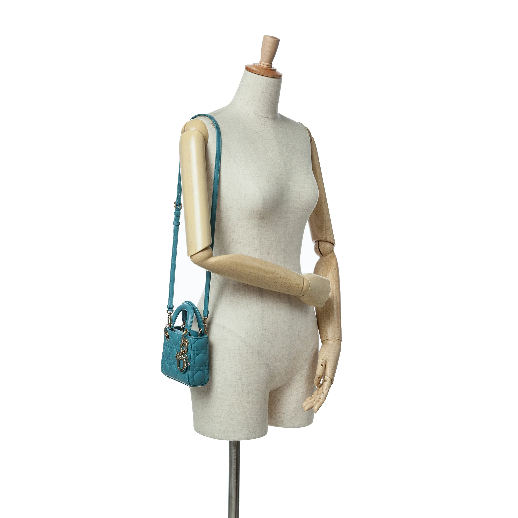 Dior | Pre-Owned Micro Lambskin Cannage Lady Dior | Blue/Turquoise - Image 2